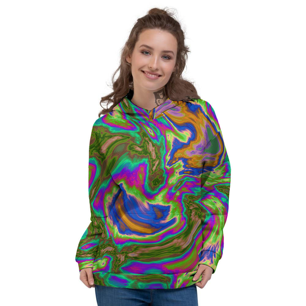 Psychedelic Trippy Purple Green Print Women's Hoodie-grizzshop