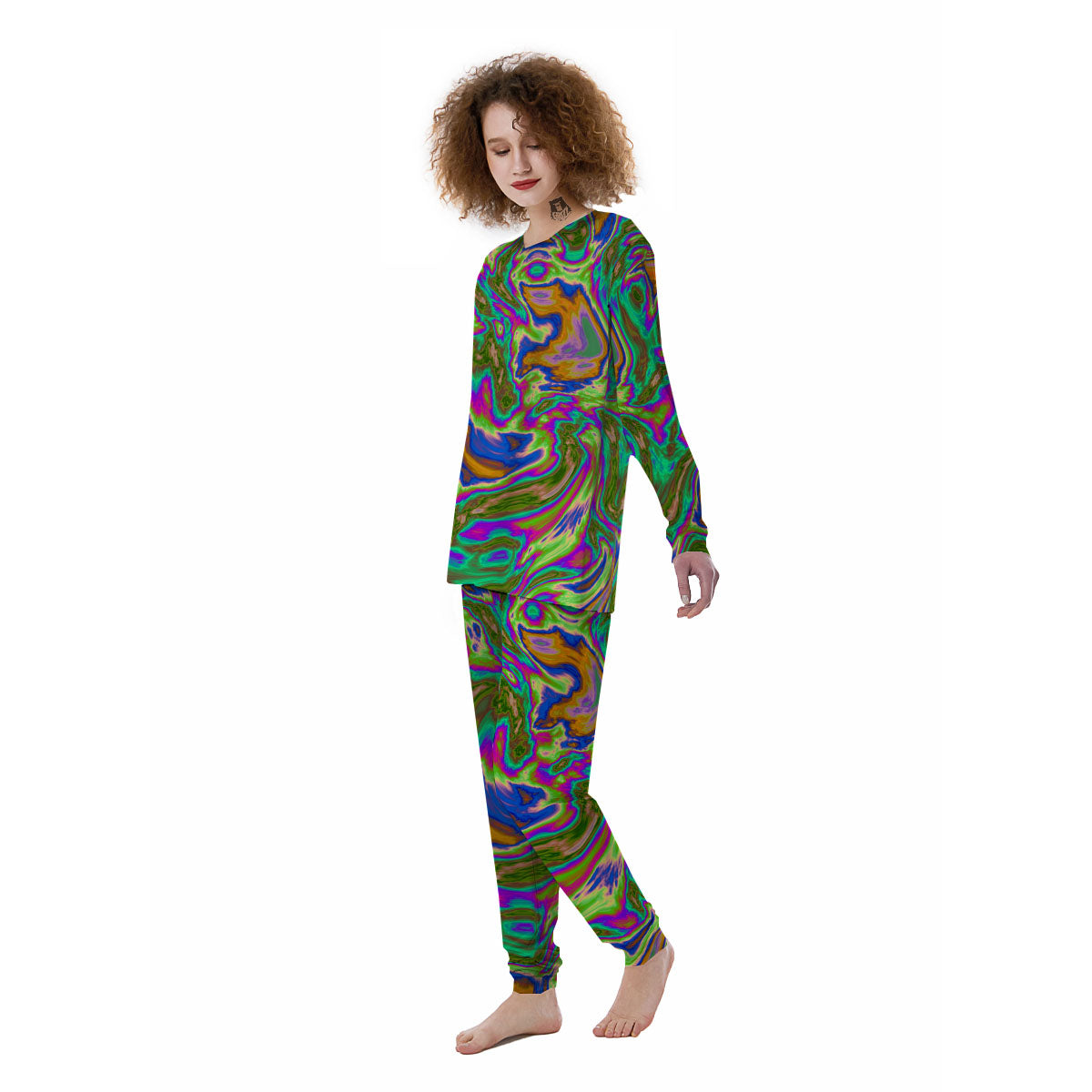 Psychedelic Trippy Purple Green Print Women's Pajamas-grizzshop