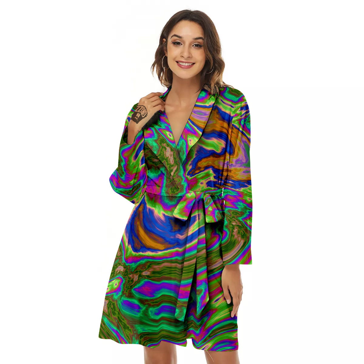 Psychedelic Trippy Purple Green Print Women's Robe-grizzshop