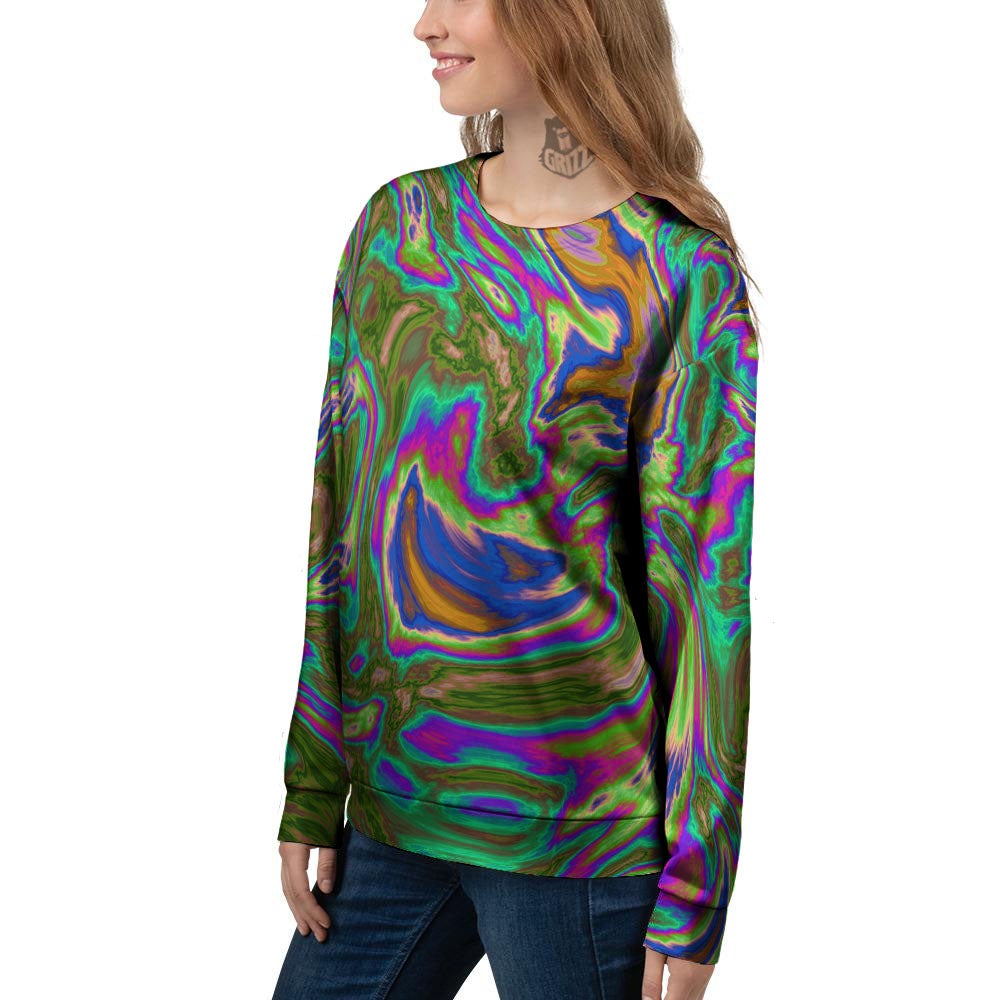 Psychedelic Trippy Purple Green Print Women's Sweatshirt-grizzshop