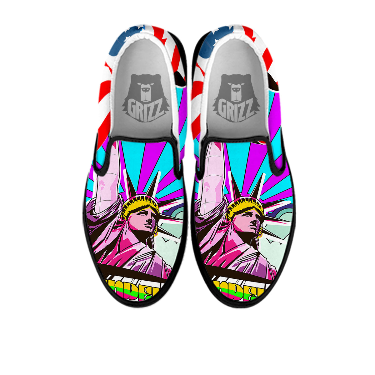 Psychedelic USA Statue of Liberty Independence Day Print Black Slip On Shoes-grizzshop