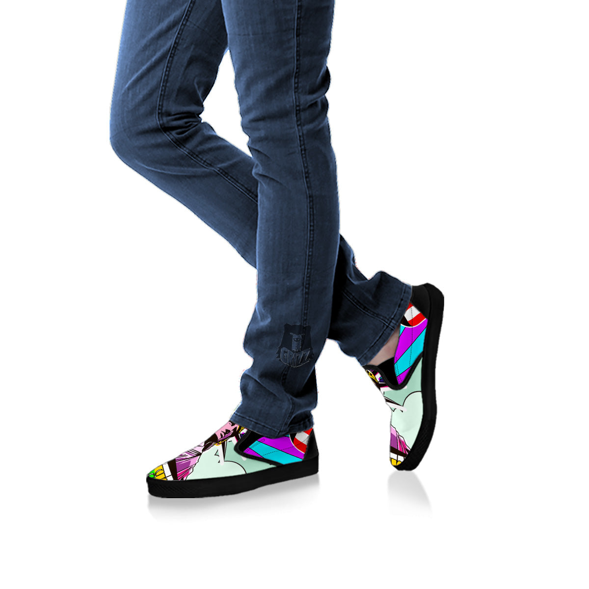 Psychedelic USA Statue of Liberty Independence Day Print Black Slip On Shoes-grizzshop