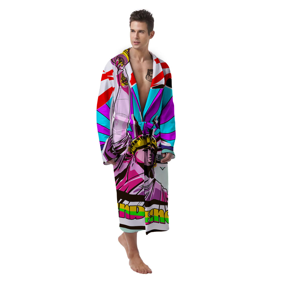 Psychedelic USA Statue of Liberty Independence Day Print Men's Robe-grizzshop