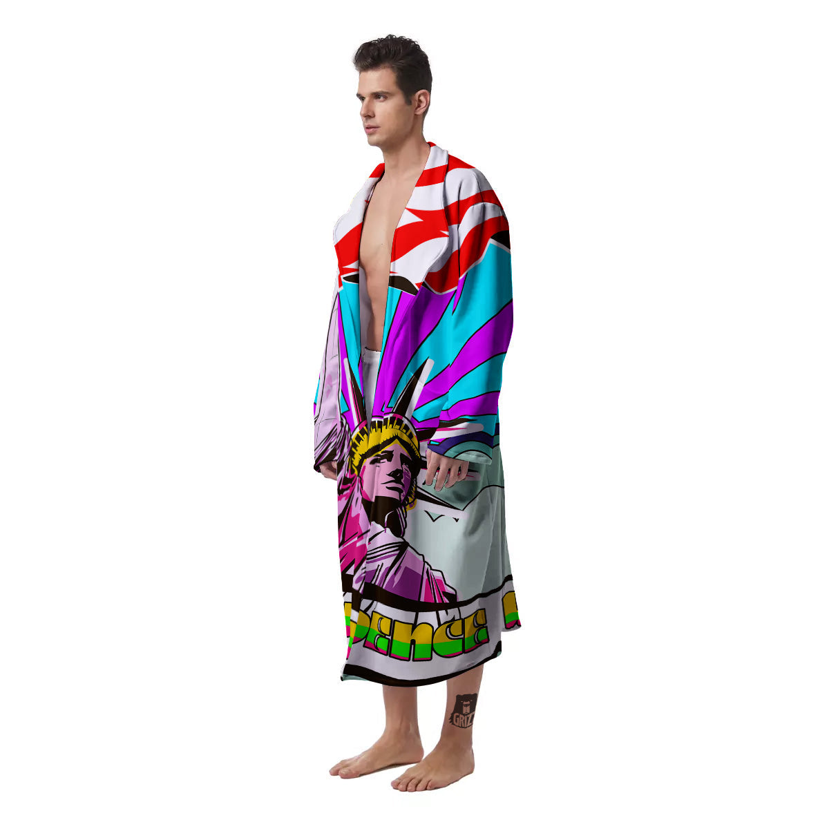 Psychedelic USA Statue of Liberty Independence Day Print Men's Robe-grizzshop