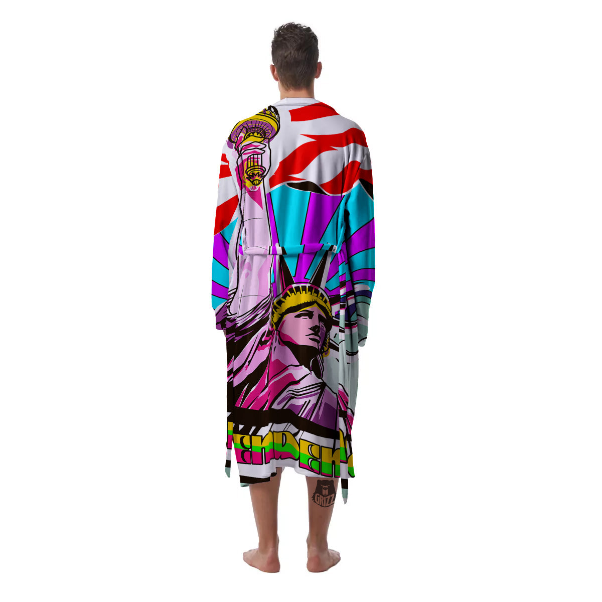 Psychedelic USA Statue of Liberty Independence Day Print Men's Robe-grizzshop