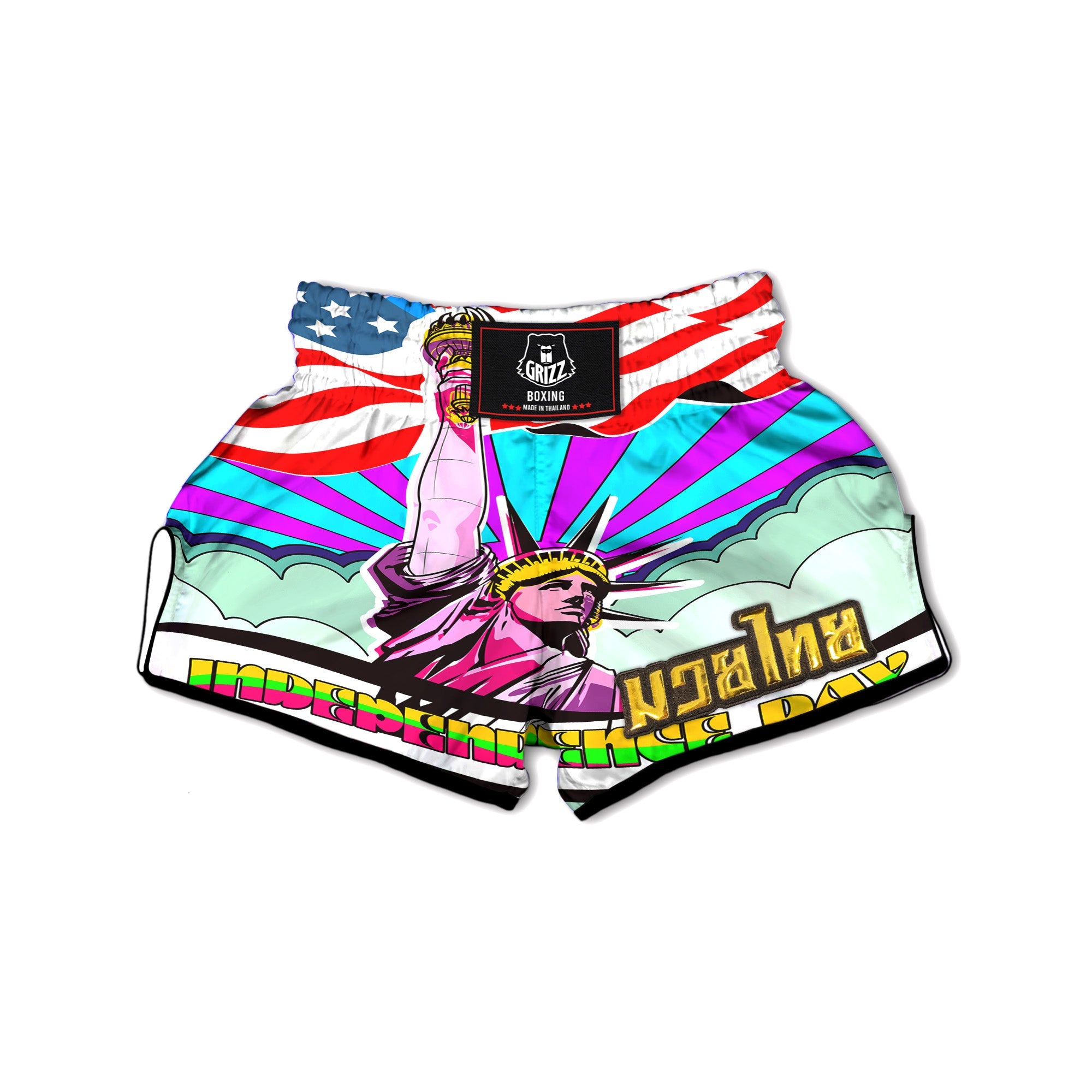 Psychedelic USA Statue of Liberty Independence Day Print Muay Thai Boxing Shorts-grizzshop