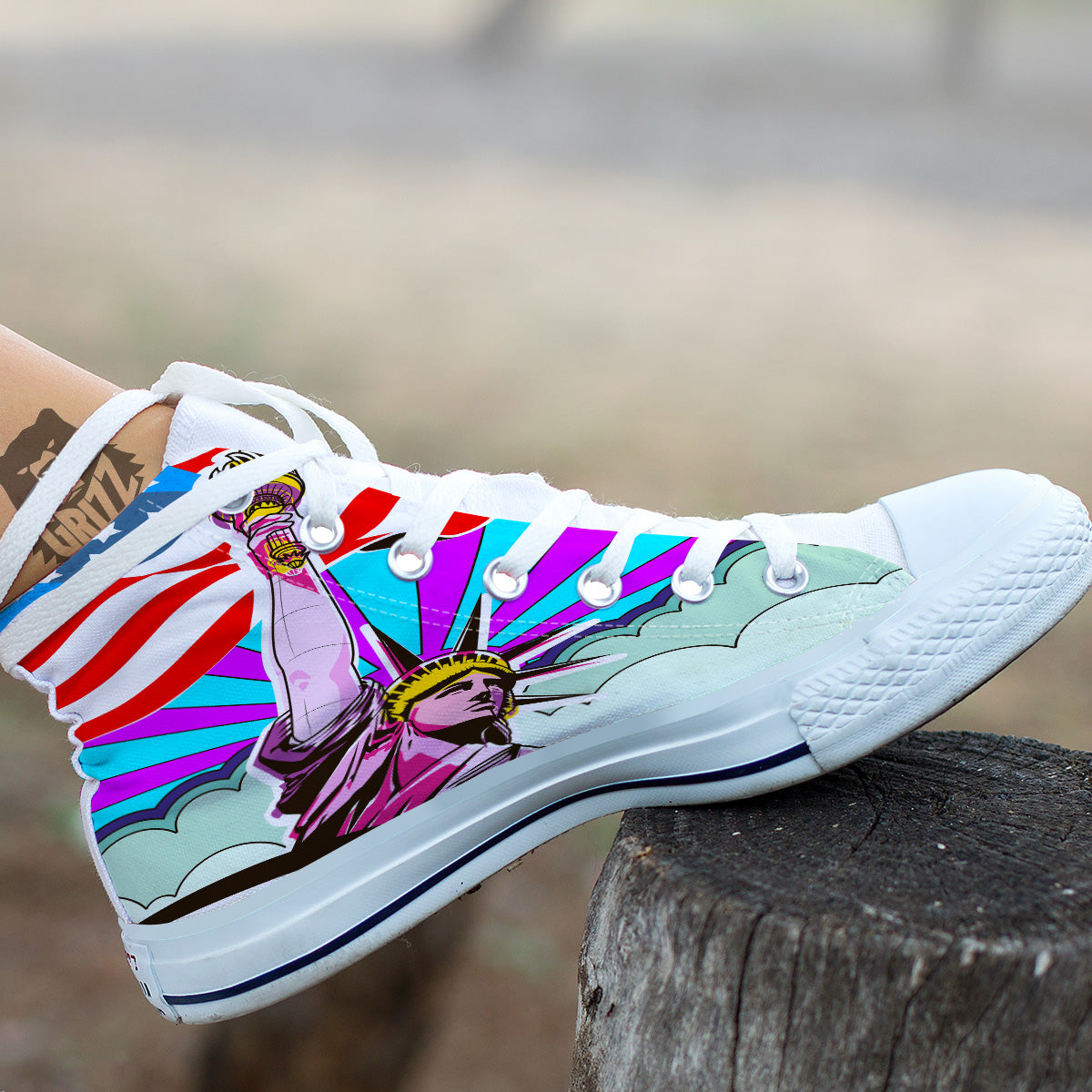 Psychedelic USA Statue of Liberty Independence Day Print White High Top Shoes-grizzshop