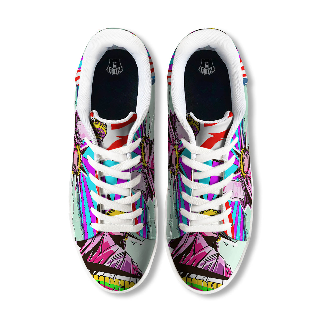 Psychedelic USA Statue of Liberty Independence Day Print White Low Top Sneakers-grizzshop