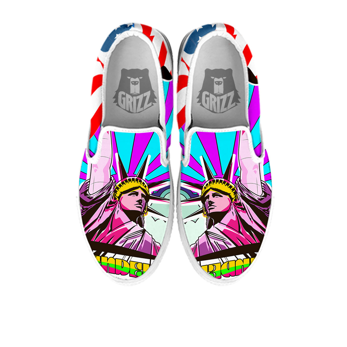 Psychedelic USA Statue of Liberty Independence Day Print White Slip On Shoes-grizzshop