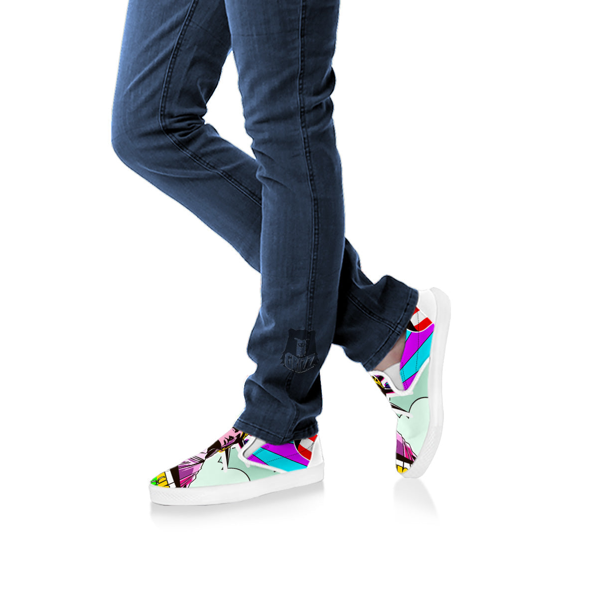 Psychedelic USA Statue of Liberty Independence Day Print White Slip On Shoes-grizzshop