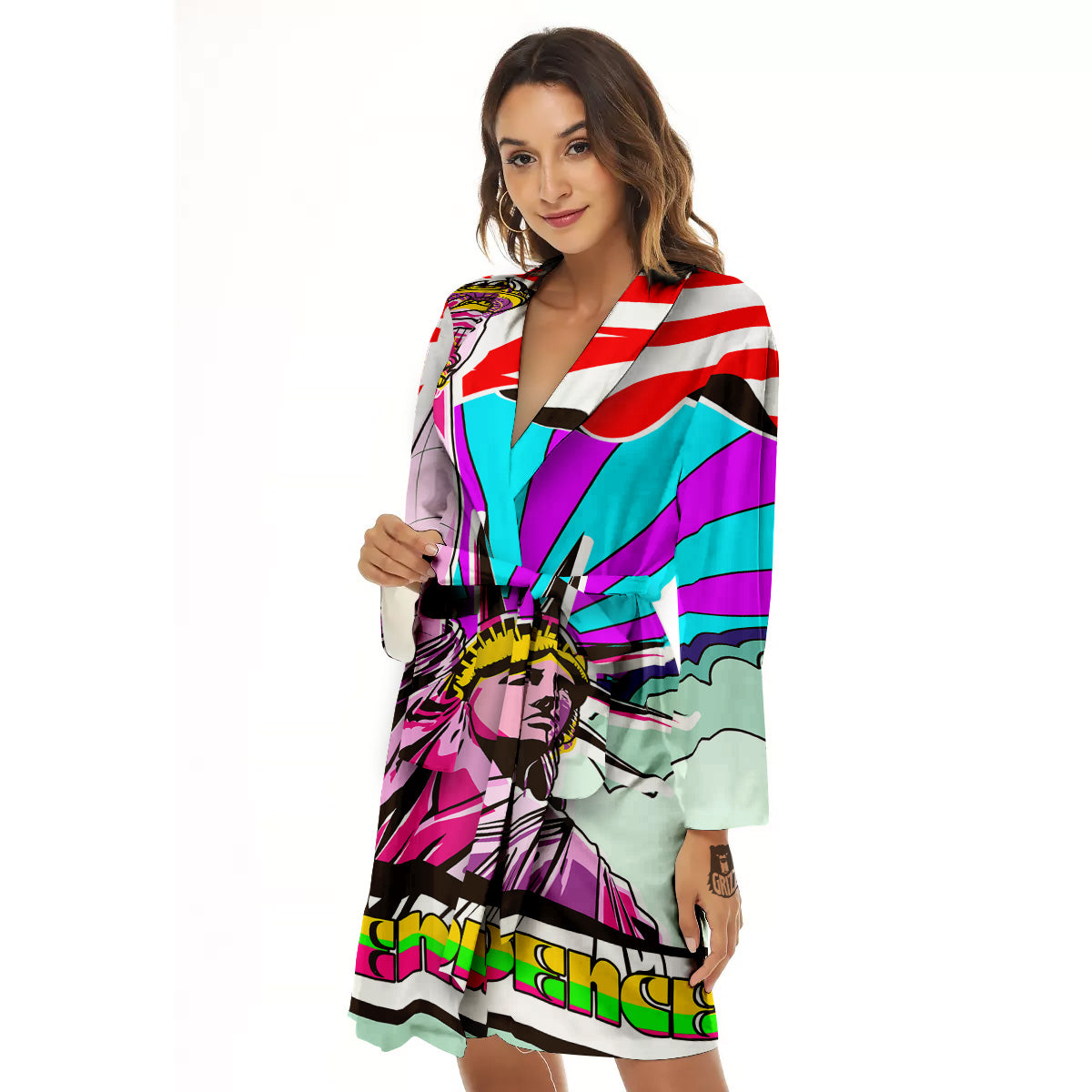 Psychedelic USA Statue of Liberty Independence Day Print Women's Robe-grizzshop