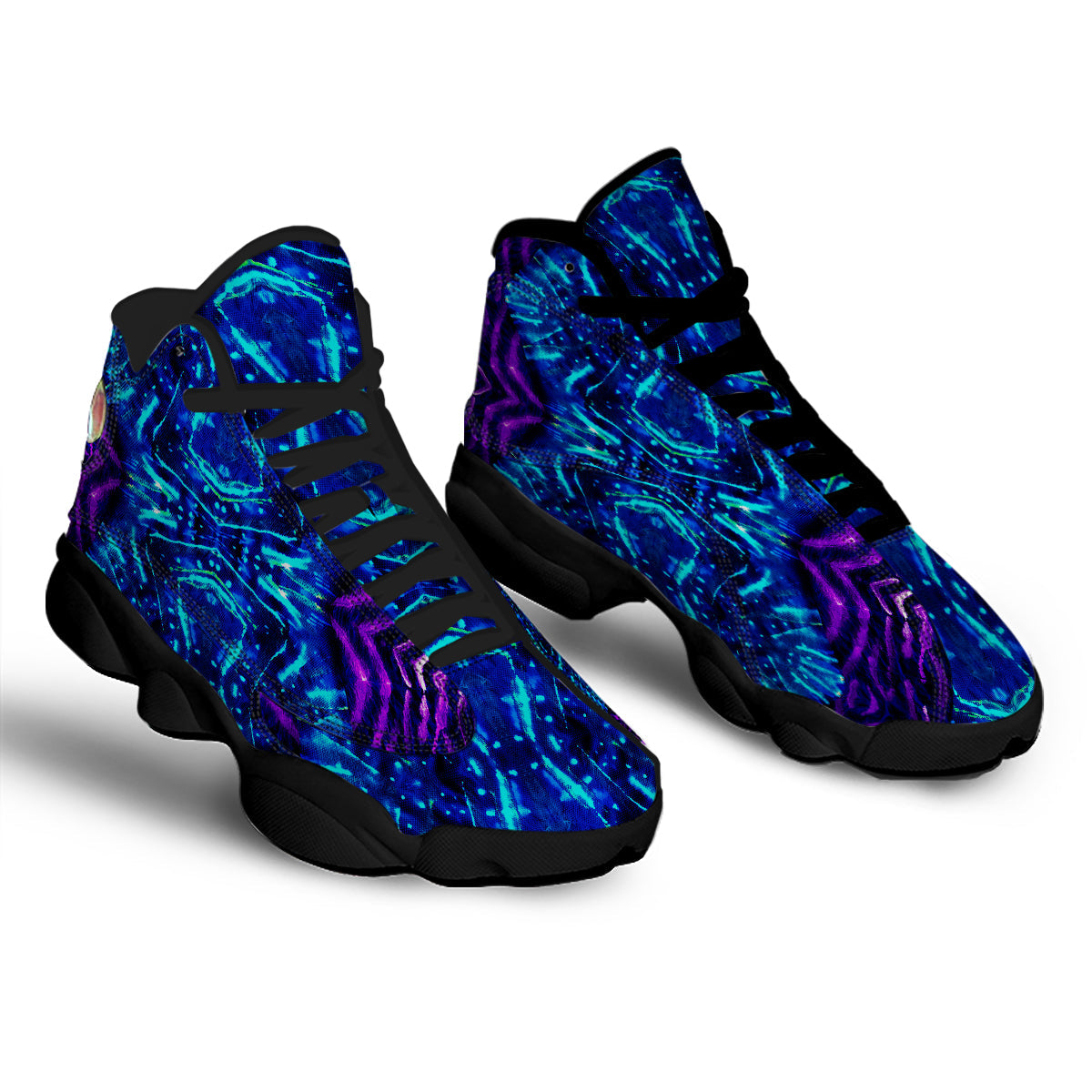 Psychedelic Watercolor Print Pattern Black Basketball Shoes-grizzshop