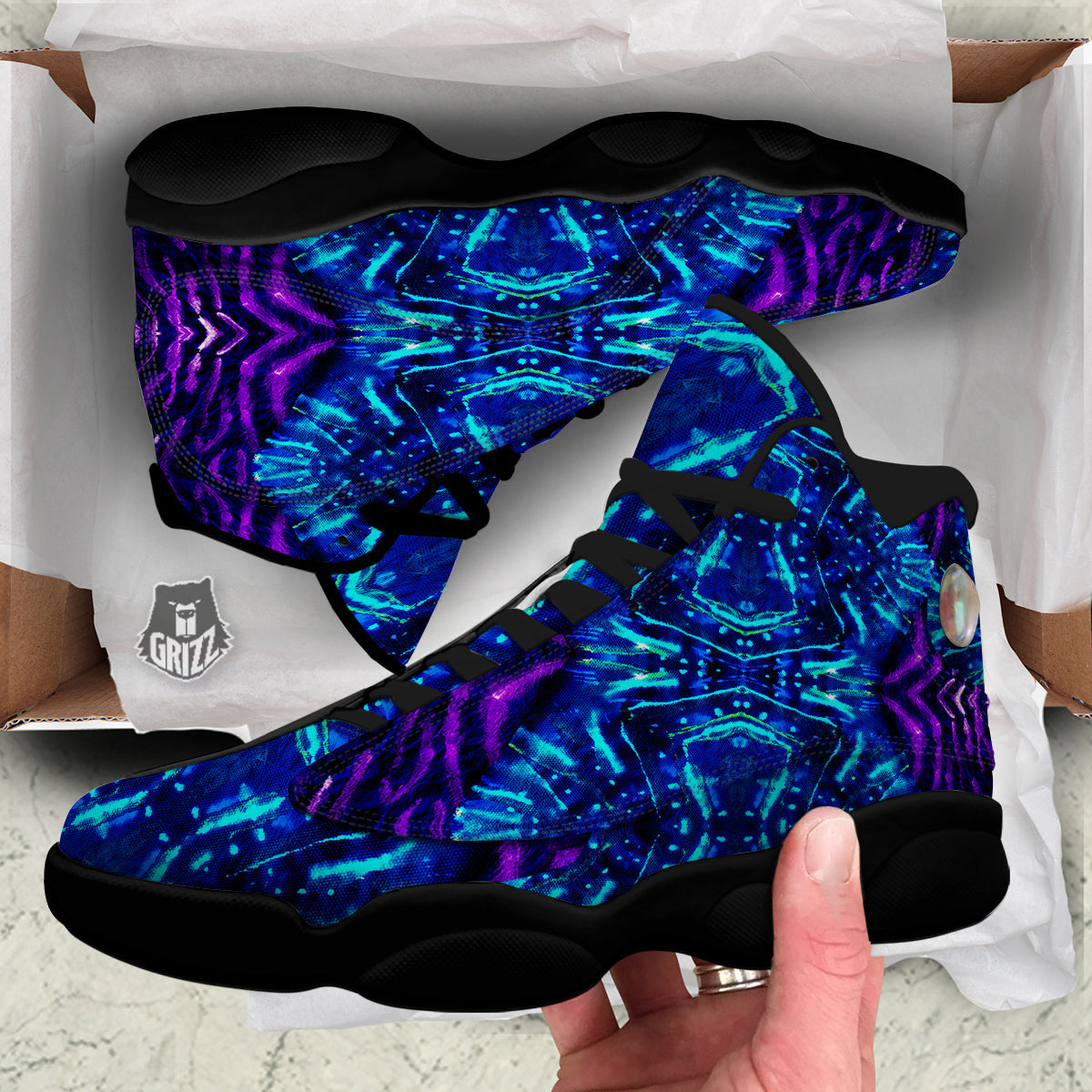 Psychedelic Watercolor Print Pattern Black Basketball Shoes-grizzshop