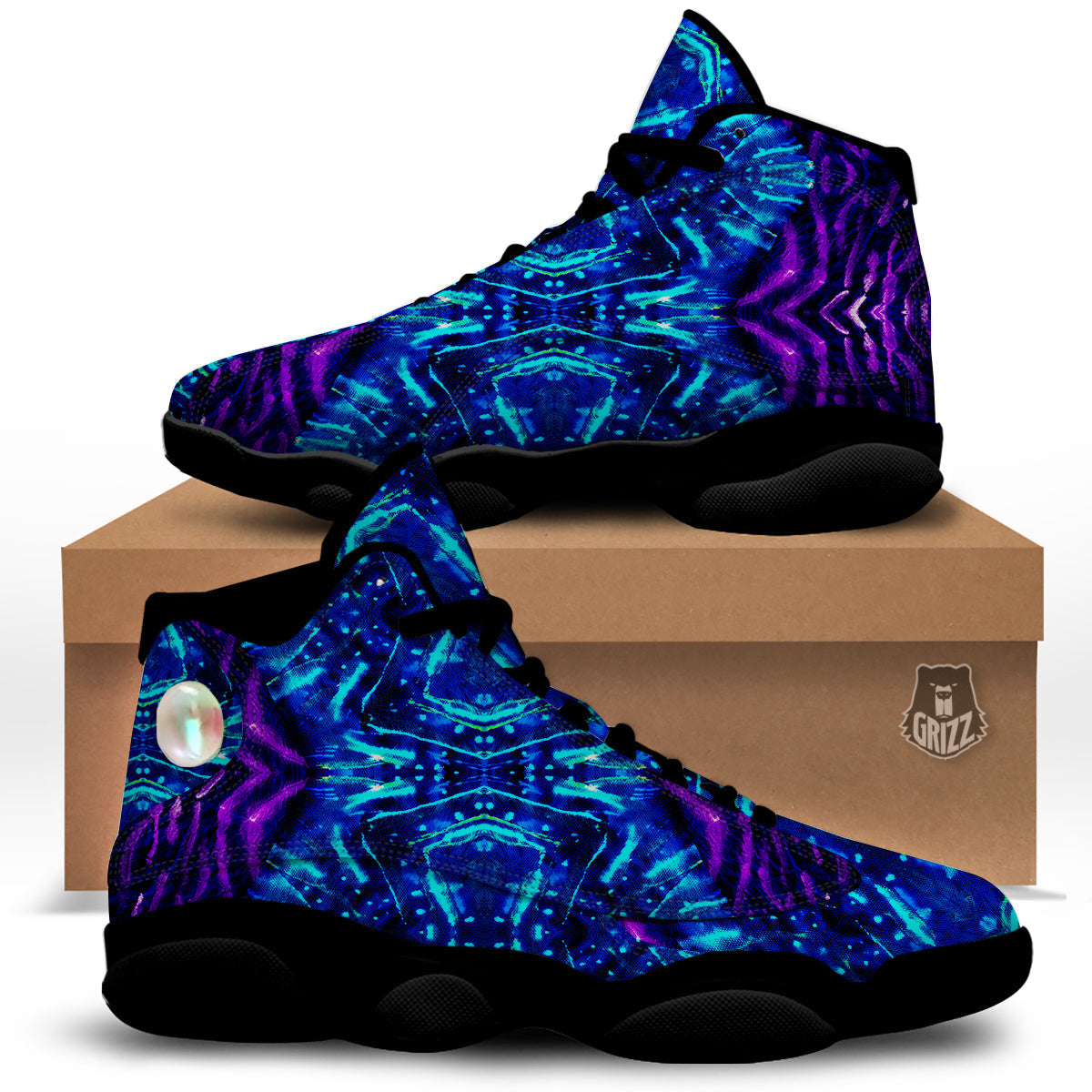 Psychedelic Watercolor Print Pattern Black Basketball Shoes-grizzshop