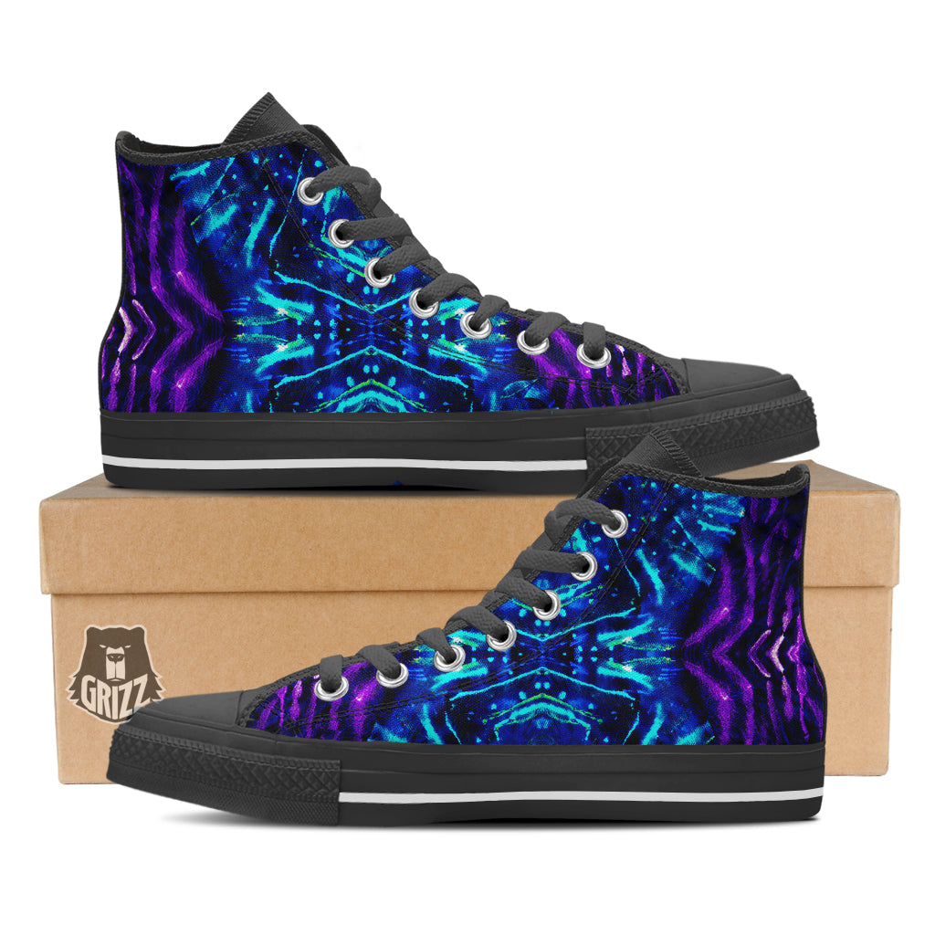 Psychedelic Watercolor Print Pattern Black High Top Shoes-grizzshop