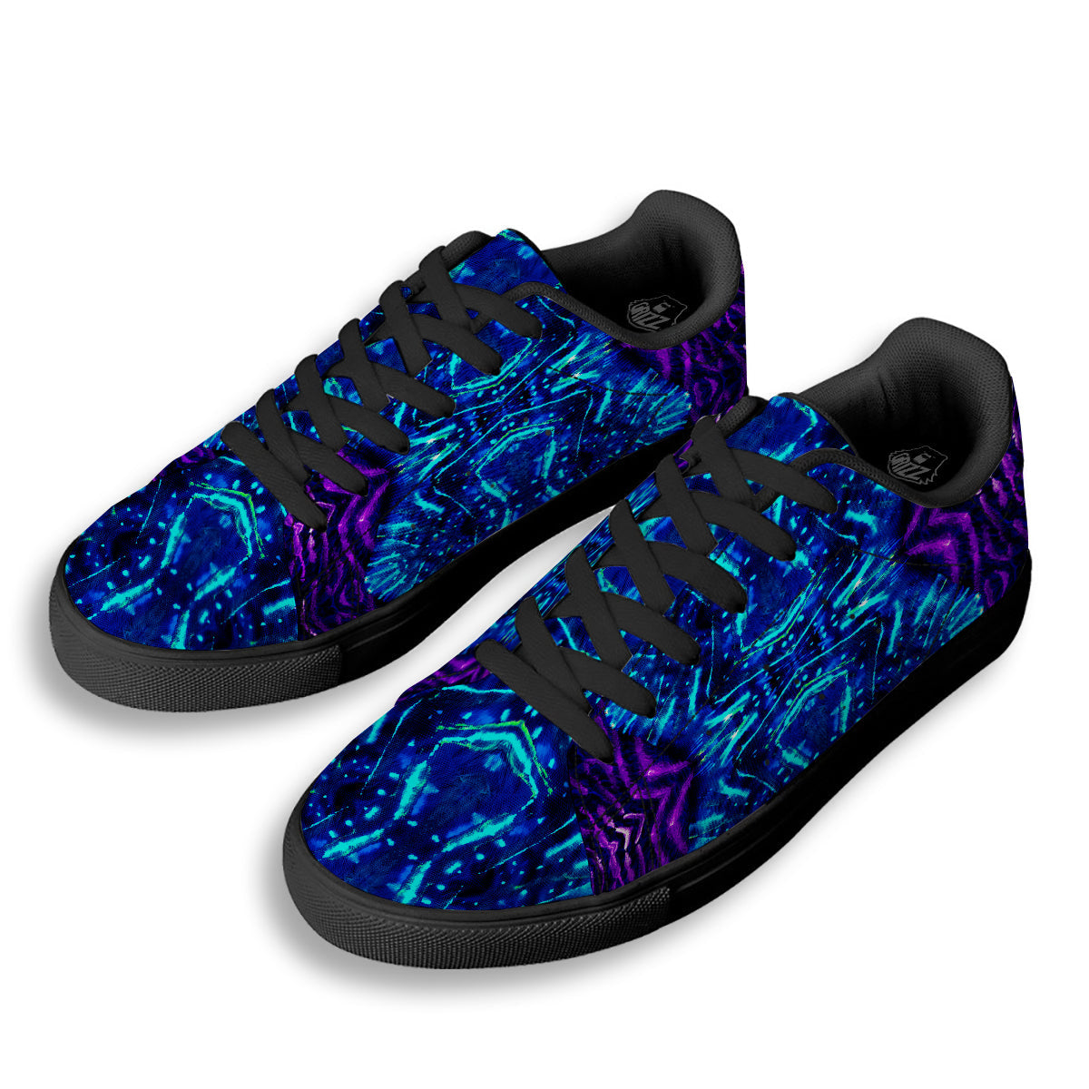 Psychedelic Watercolor Print Pattern Black Low Top Sneakers-grizzshop