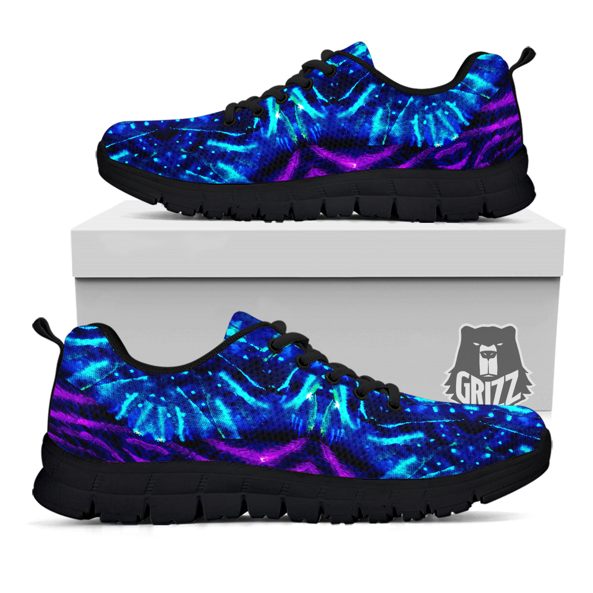 Psychedelic Watercolor Print Pattern Black Sneaker-grizzshop