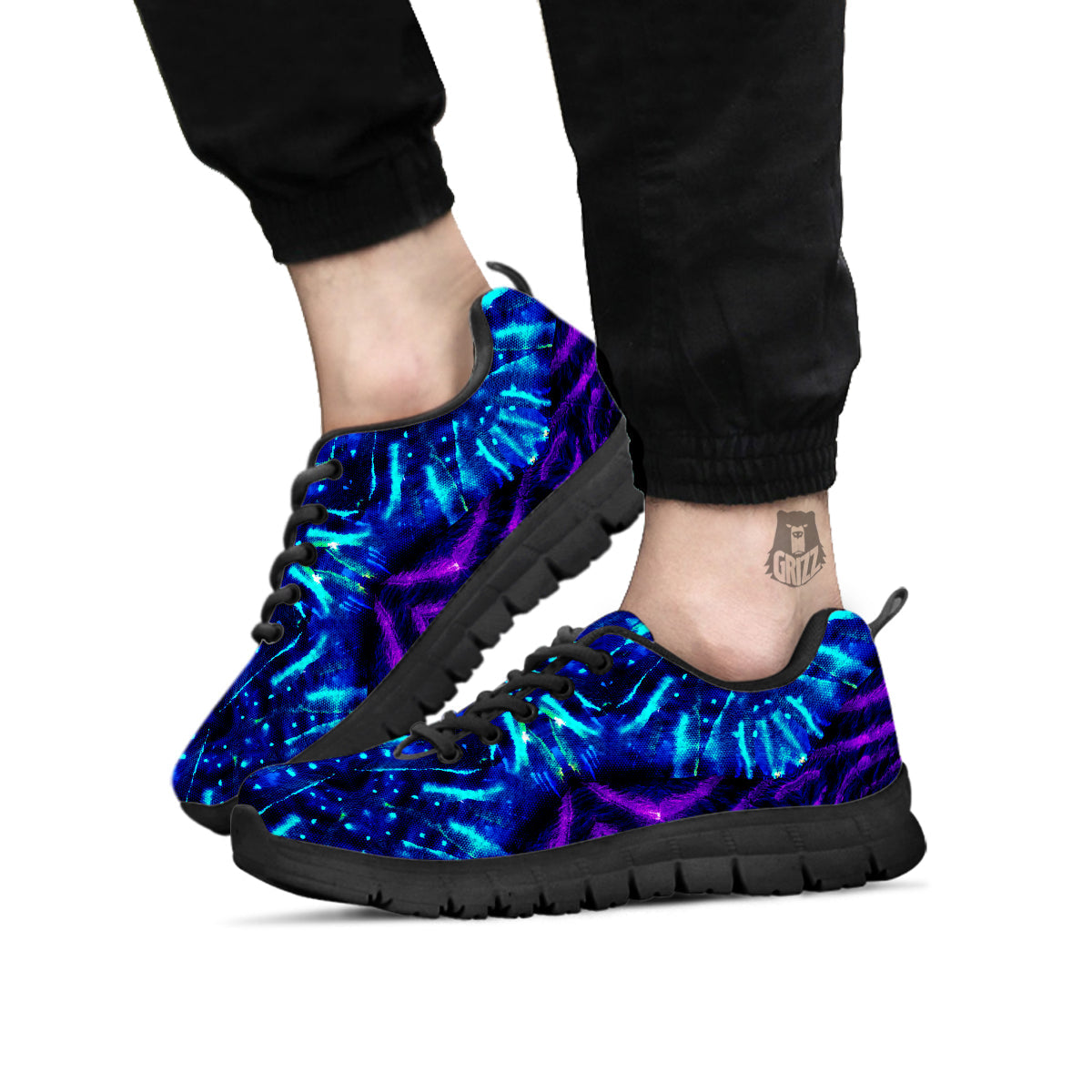 Psychedelic Watercolor Print Pattern Black Sneaker-grizzshop