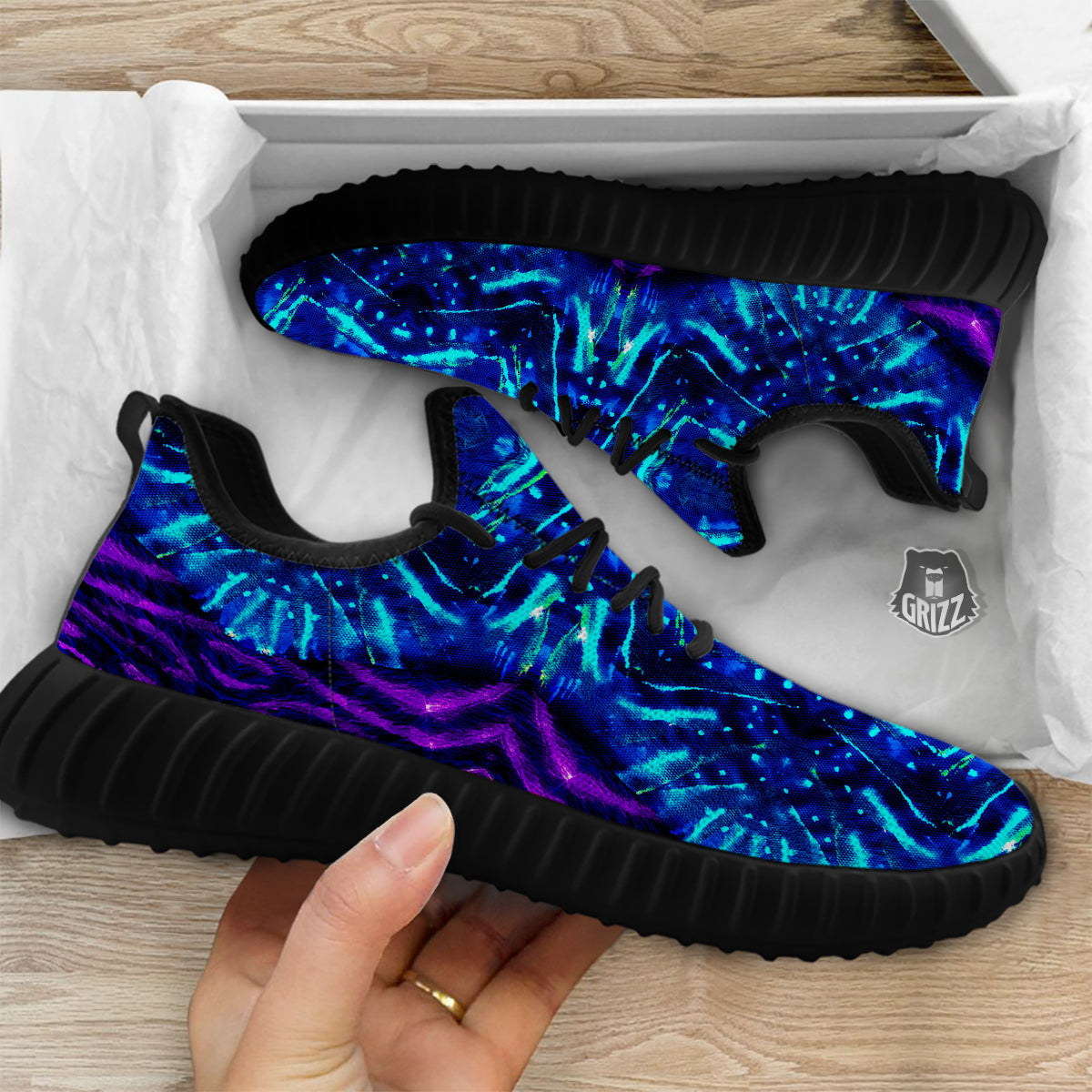 Psychedelic Watercolor Print Pattern Black Walking Shoes-grizzshop