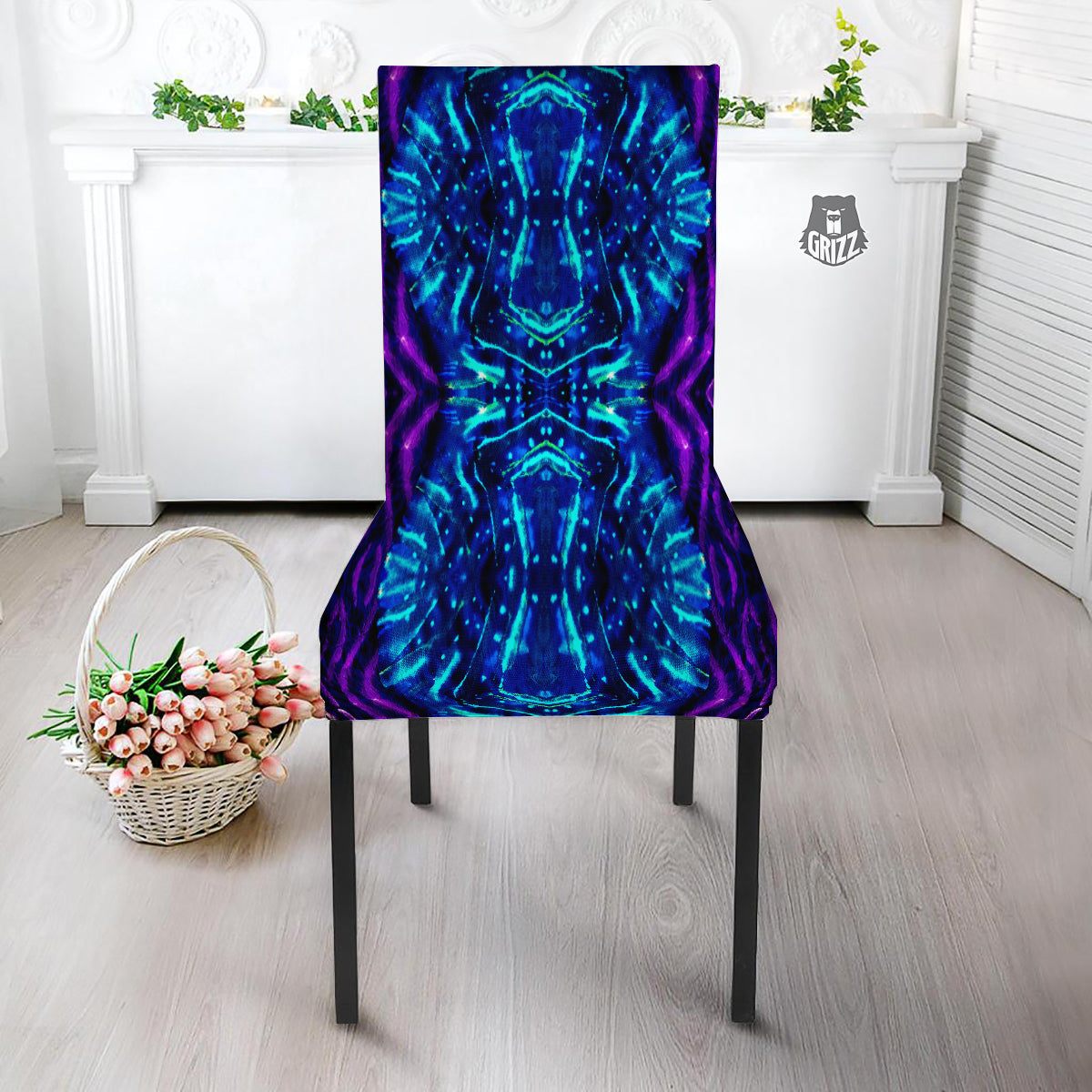 Psychedelic Watercolor Print Pattern Dining Chair Slipcover-grizzshop