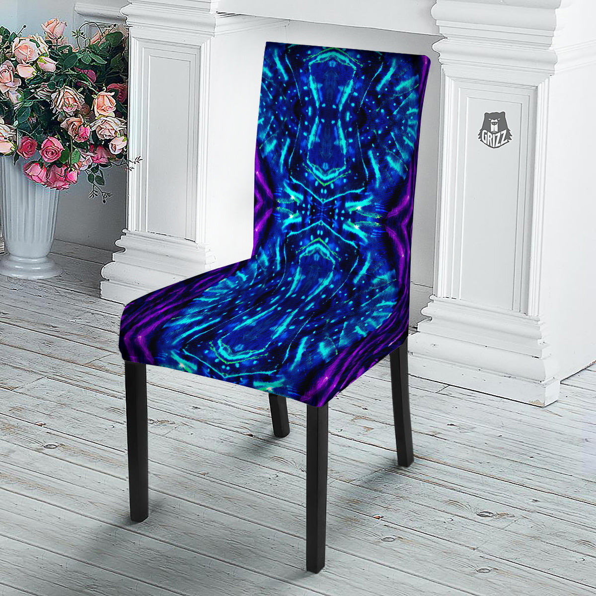 Psychedelic Watercolor Print Pattern Dining Chair Slipcover-grizzshop