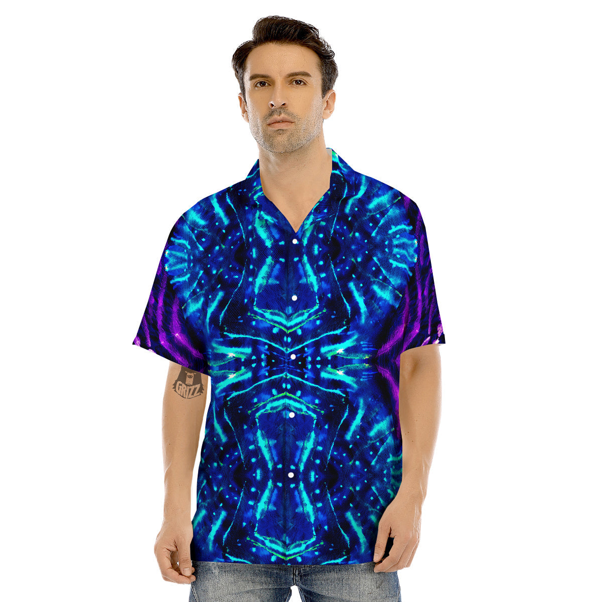Psychedelic Watercolor Print Pattern Men's Hawaiian Shirt-grizzshop