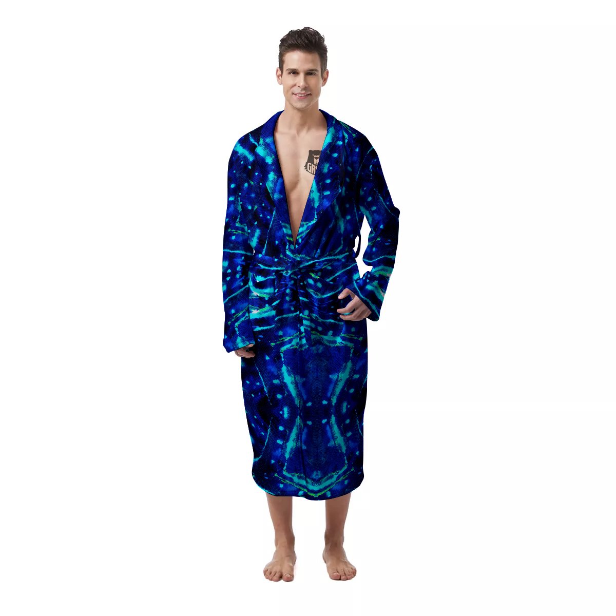 Psychedelic Watercolor Print Pattern Men's Robe-grizzshop