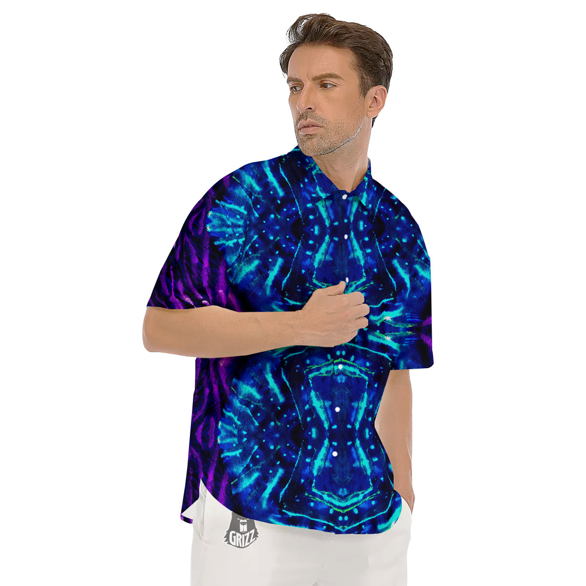 Psychedelic Watercolor Print Pattern Men's Short Sleeve Shirts-grizzshop