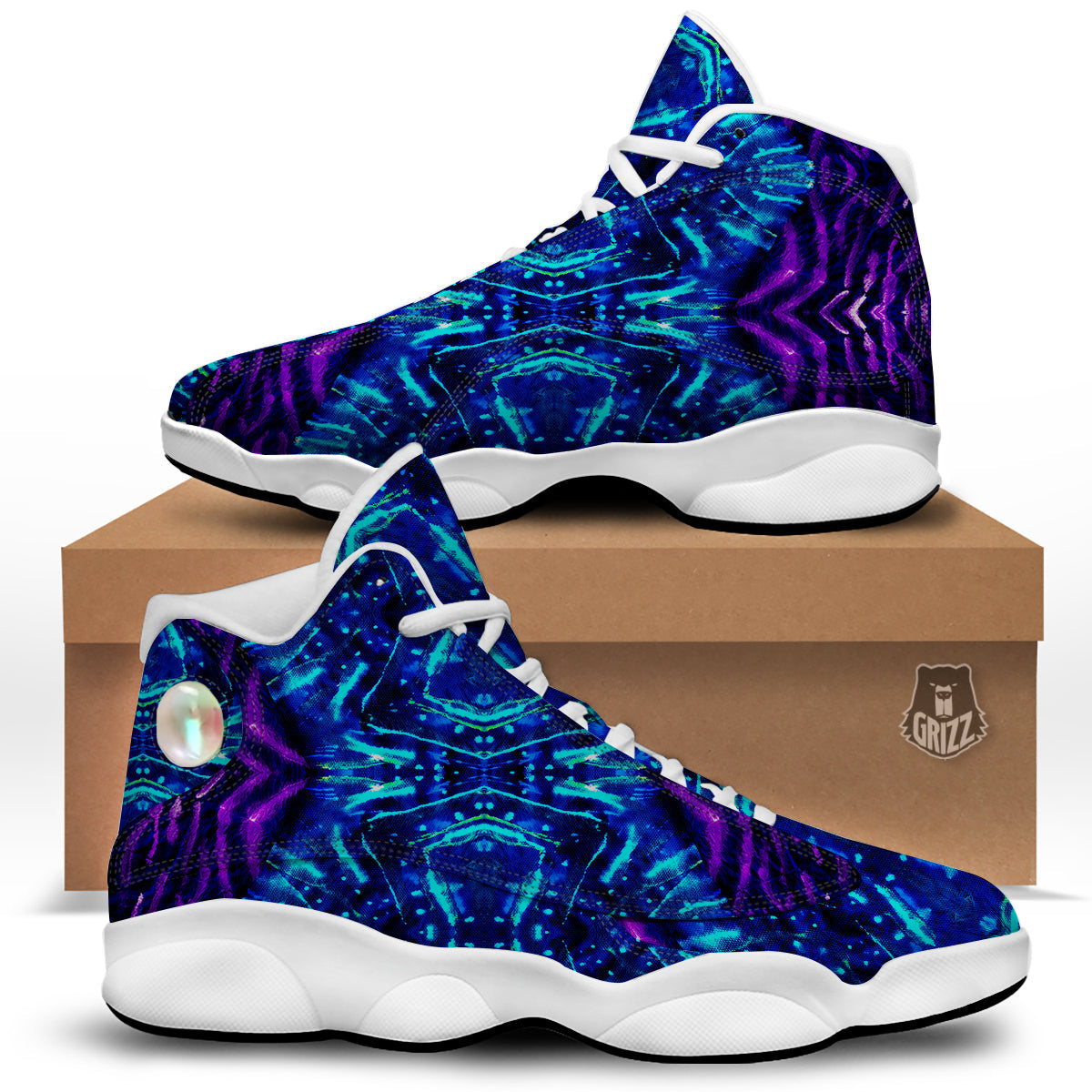 Psychedelic Watercolor Print Pattern White Basketball Shoes-grizzshop