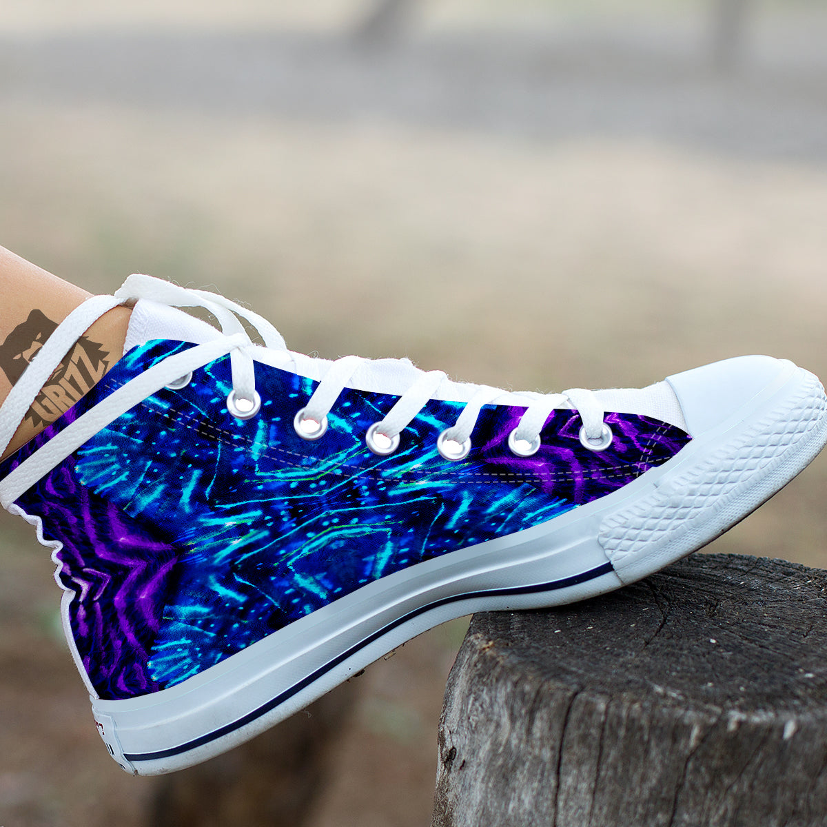 Psychedelic Watercolor Print Pattern White High Top Shoes-grizzshop