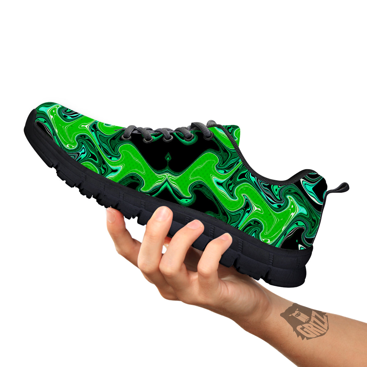 Psychedelic Wave Liquid Green Print Black Sneaker-grizzshop