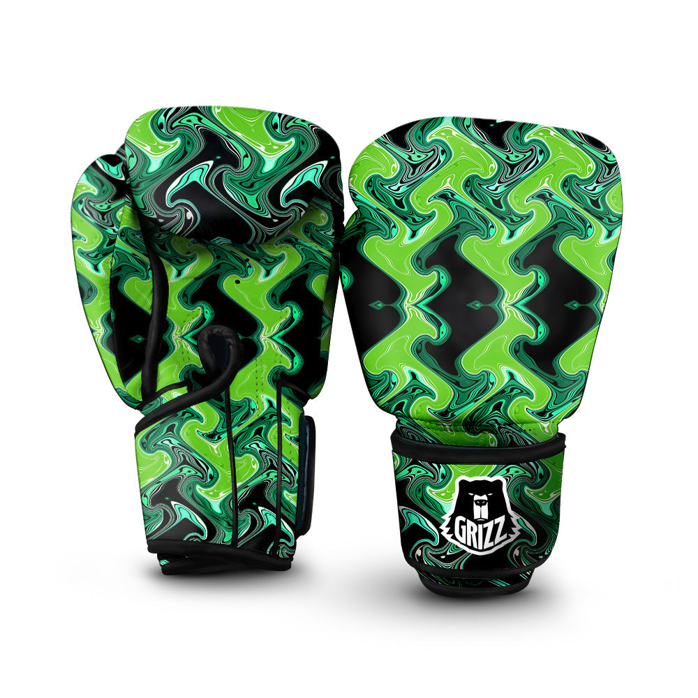 Psychedelic Wave Liquid Green Print Boxing Gloves-grizzshop