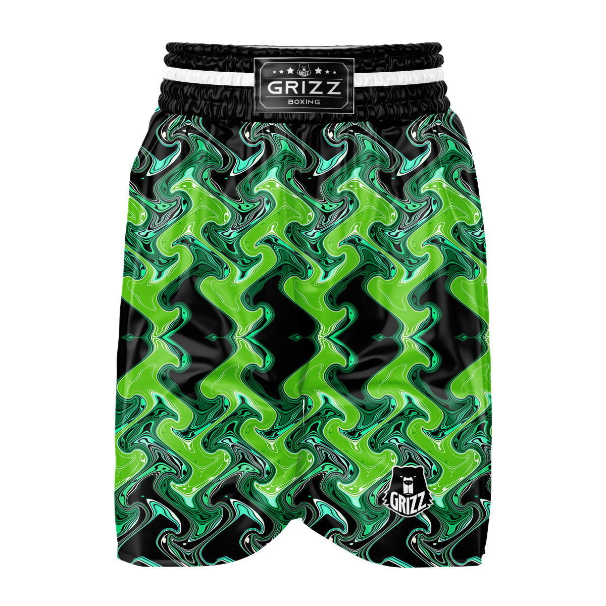 Psychedelic Wave Liquid Green Print Boxing Shorts-grizzshop