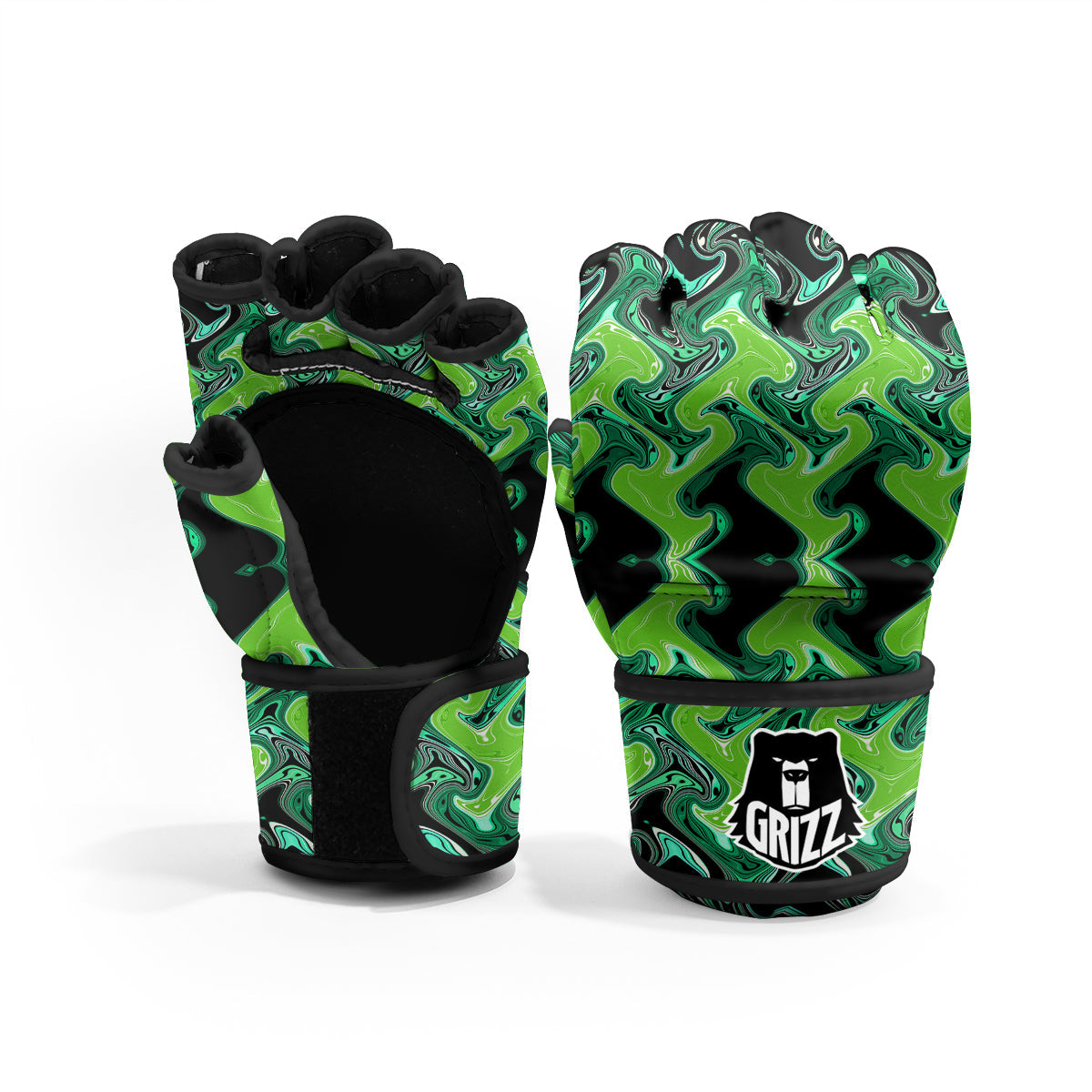 Psychedelic Wave Liquid Green Print MMA Gloves-grizzshop