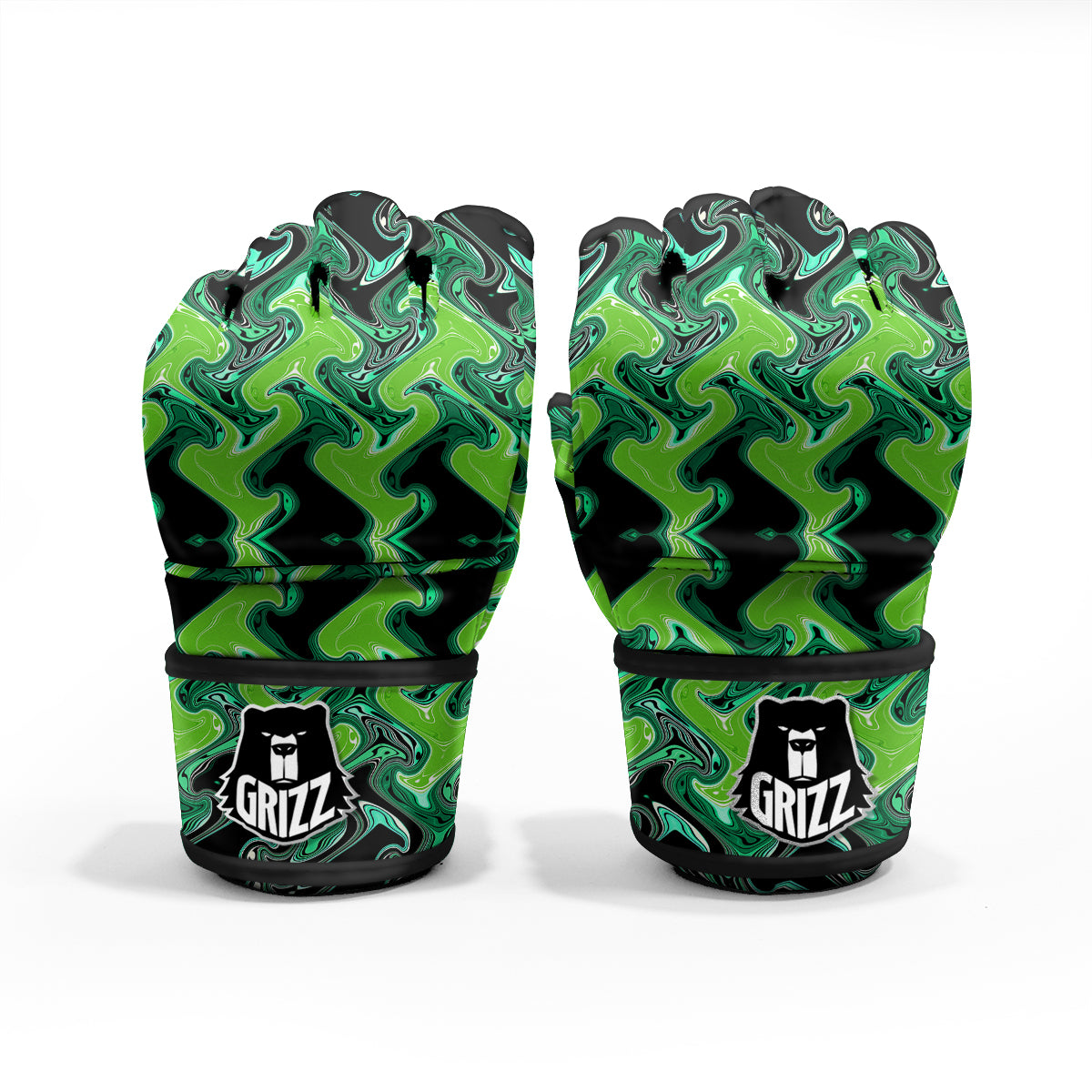 Psychedelic Wave Liquid Green Print MMA Gloves-grizzshop