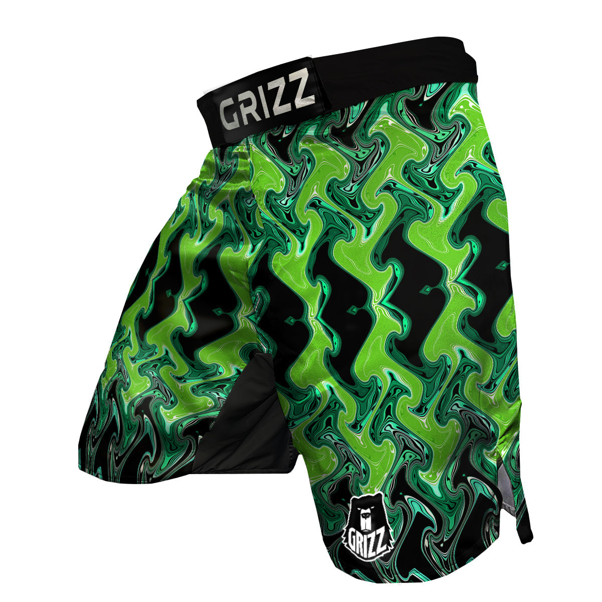 Psychedelic Wave Liquid Green Print MMA Shorts-grizzshop