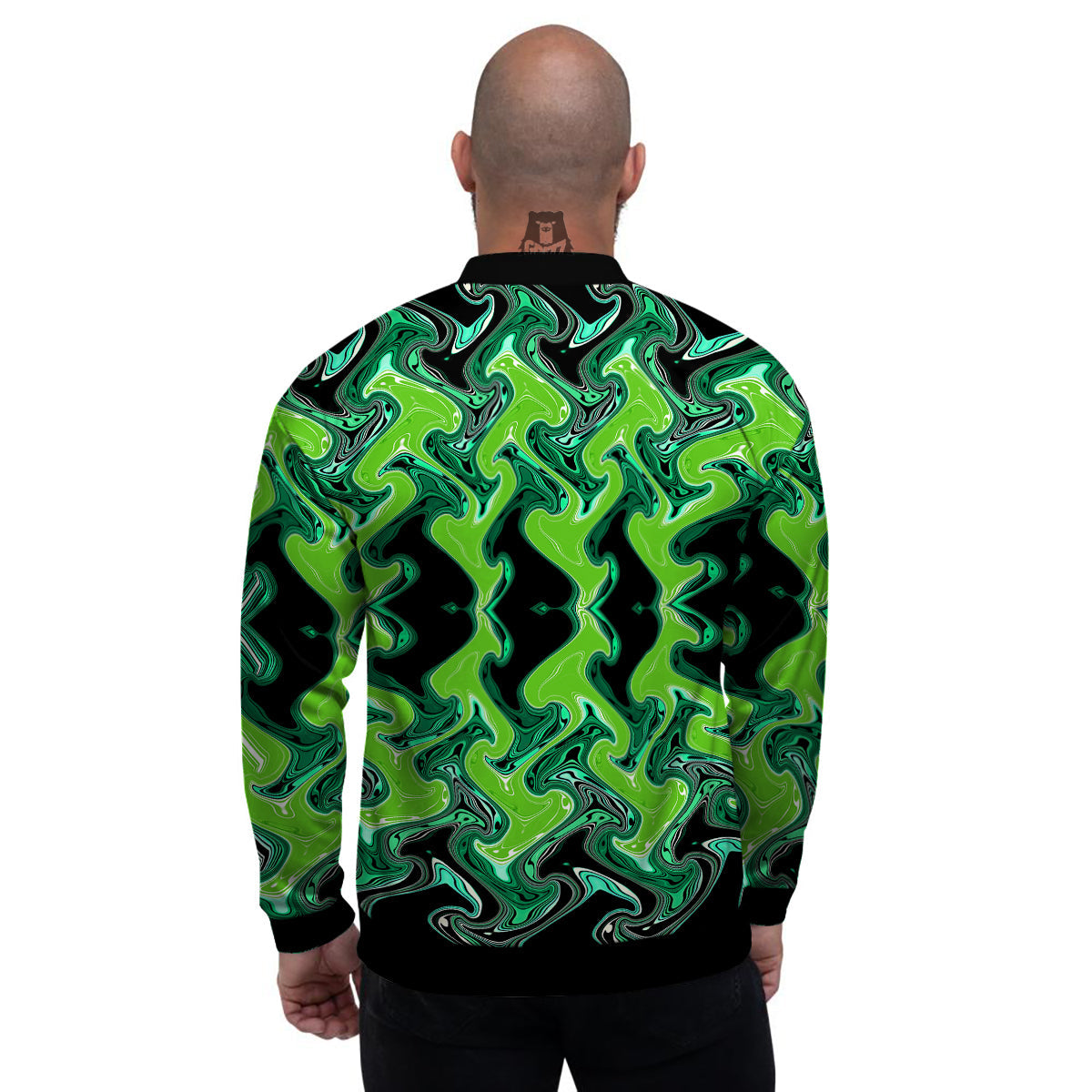 Psychedelic Wave Liquid Green Print Men's Bomber Jacket-grizzshop