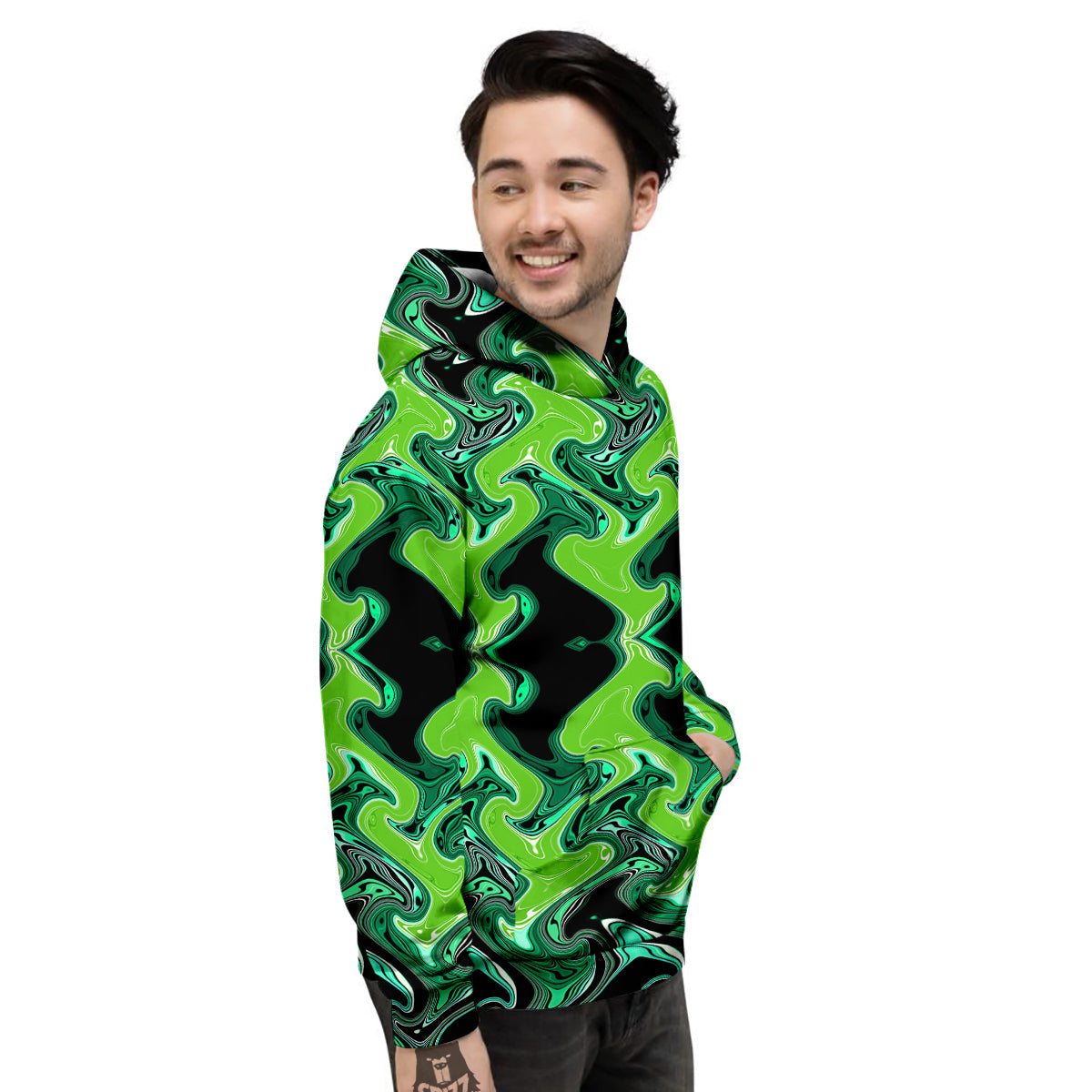 Psychedelic Wave Liquid Green Print Men's Hoodie-grizzshop