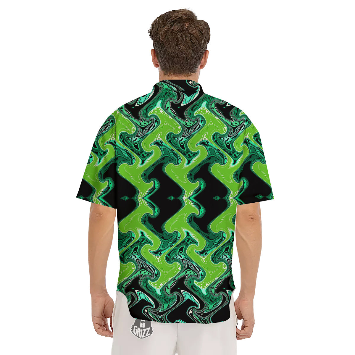Psychedelic Wave Liquid Green Print Men's Short Sleeve Shirts-grizzshop