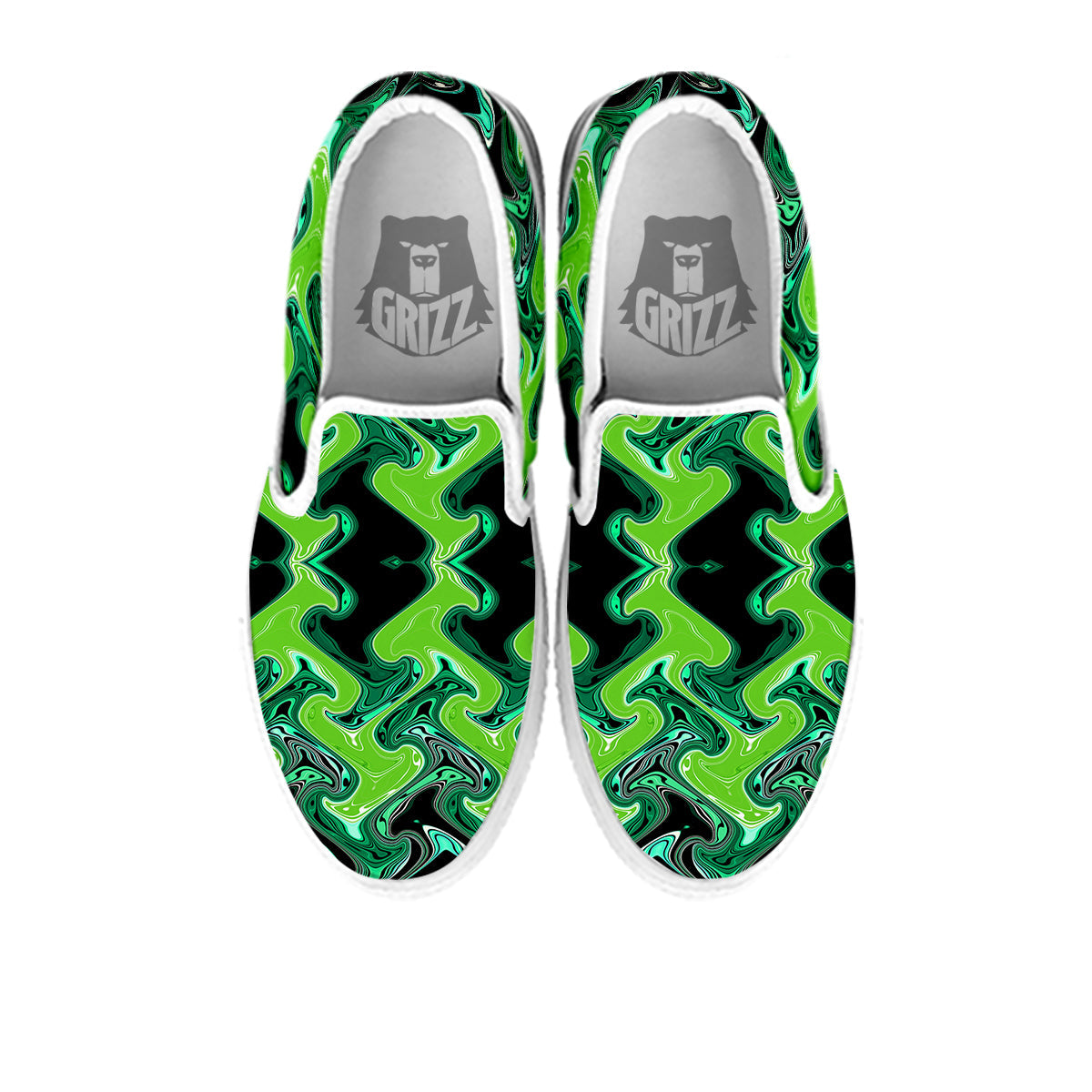 Psychedelic Wave Liquid Green Print White Slip On Shoes-grizzshop