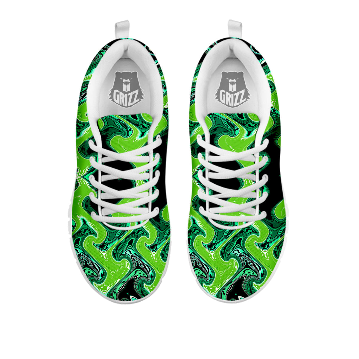 Psychedelic Wave Liquid Green Print White Sneaker-grizzshop