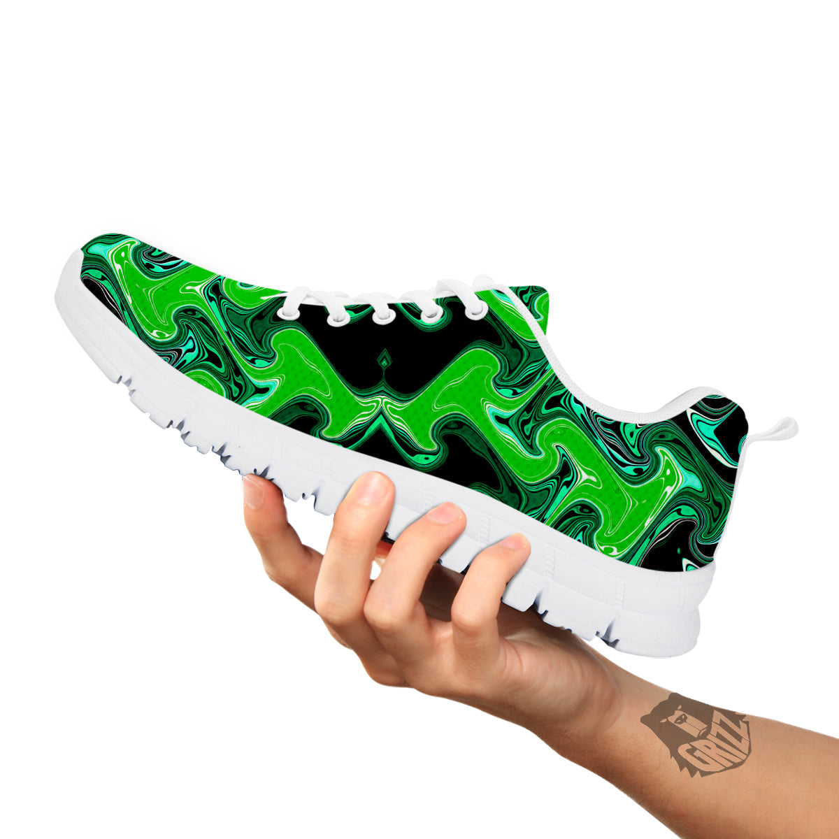 Psychedelic Wave Liquid Green Print White Sneaker-grizzshop