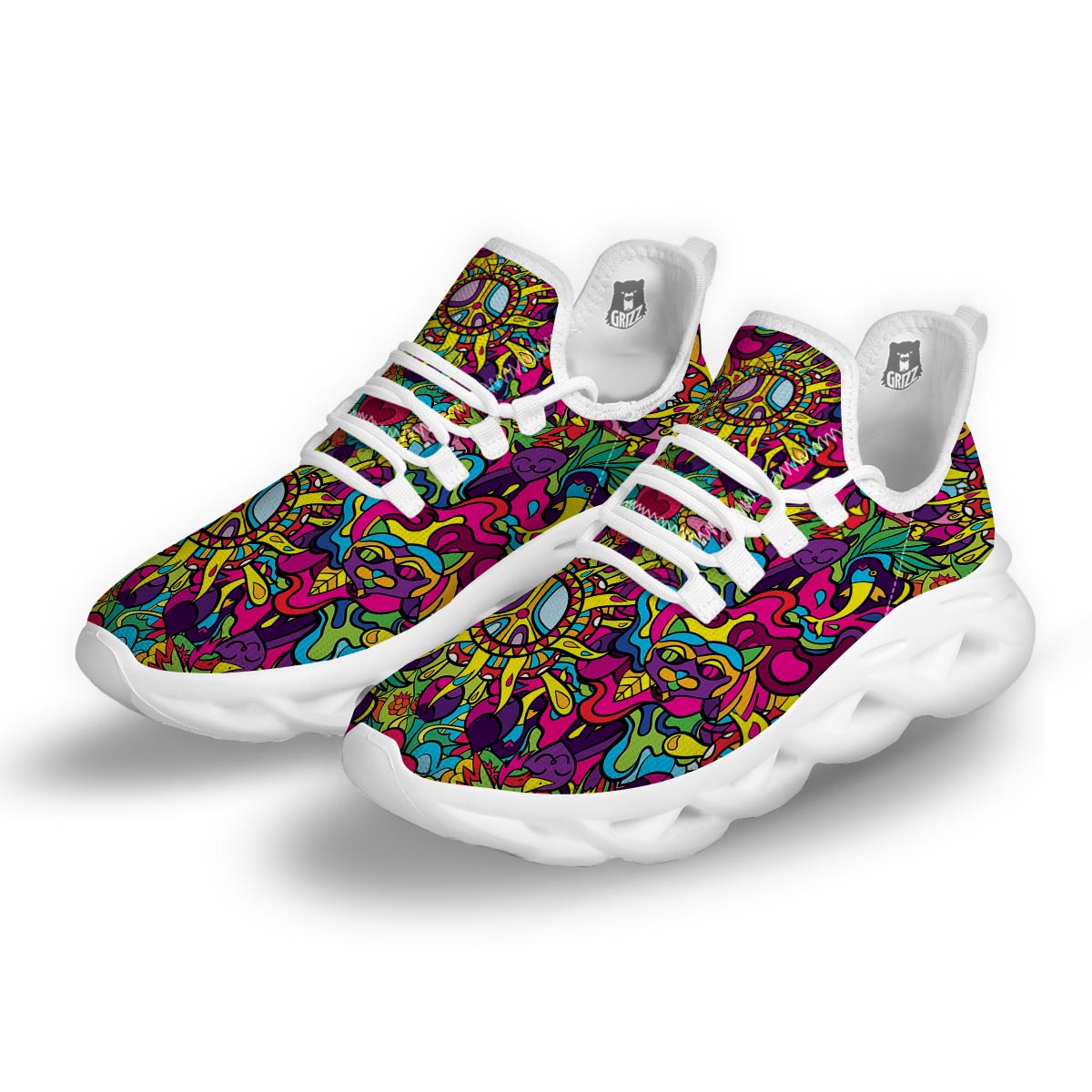Psychedelic White Running Shoes-grizzshop