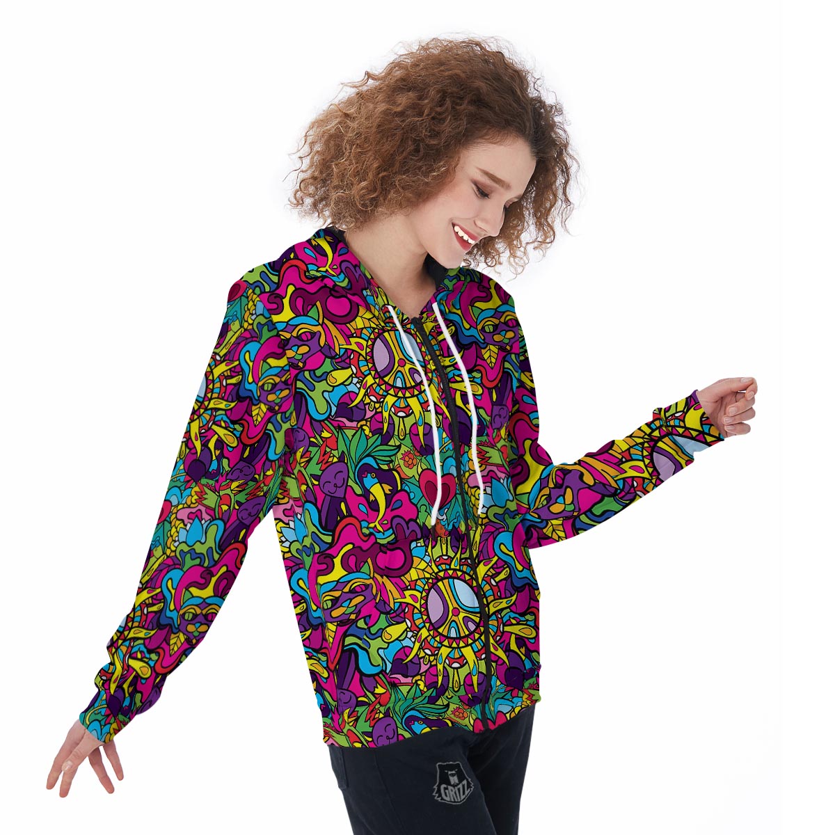 Psychedelic Women's Zip Up Hoodie-grizzshop