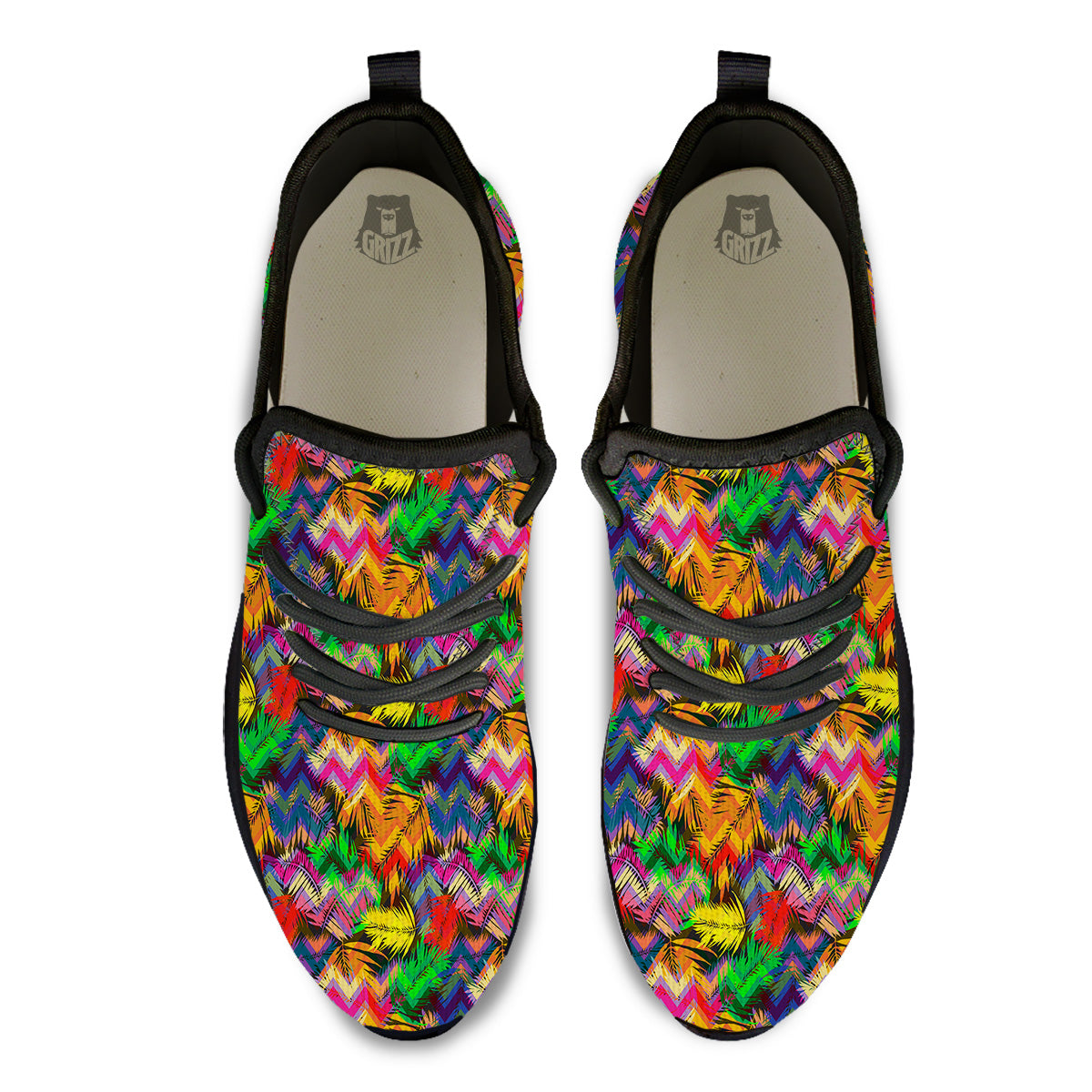 Psychedelic Zigzag Tropical Print Pattern Black Athletic Shoes-grizzshop