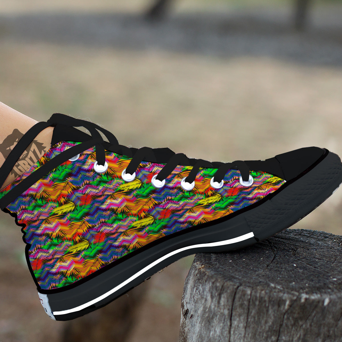 Psychedelic Zigzag Tropical Print Pattern Black High Top Shoes-grizzshop