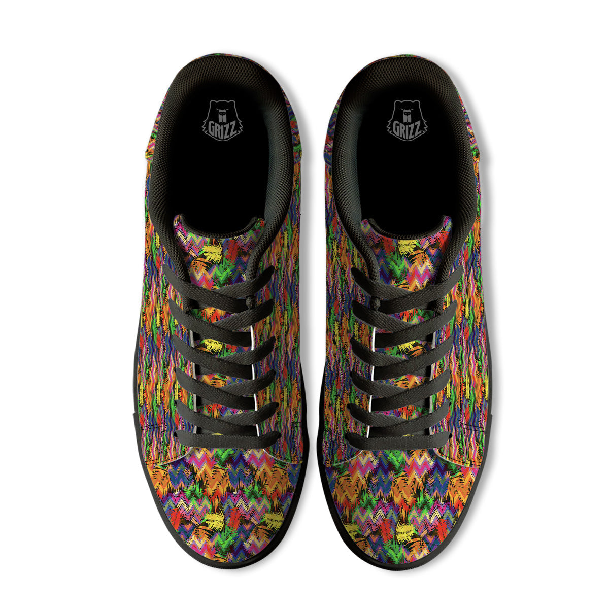 Psychedelic Zigzag Tropical Print Pattern Black Low Top Sneakers-grizzshop