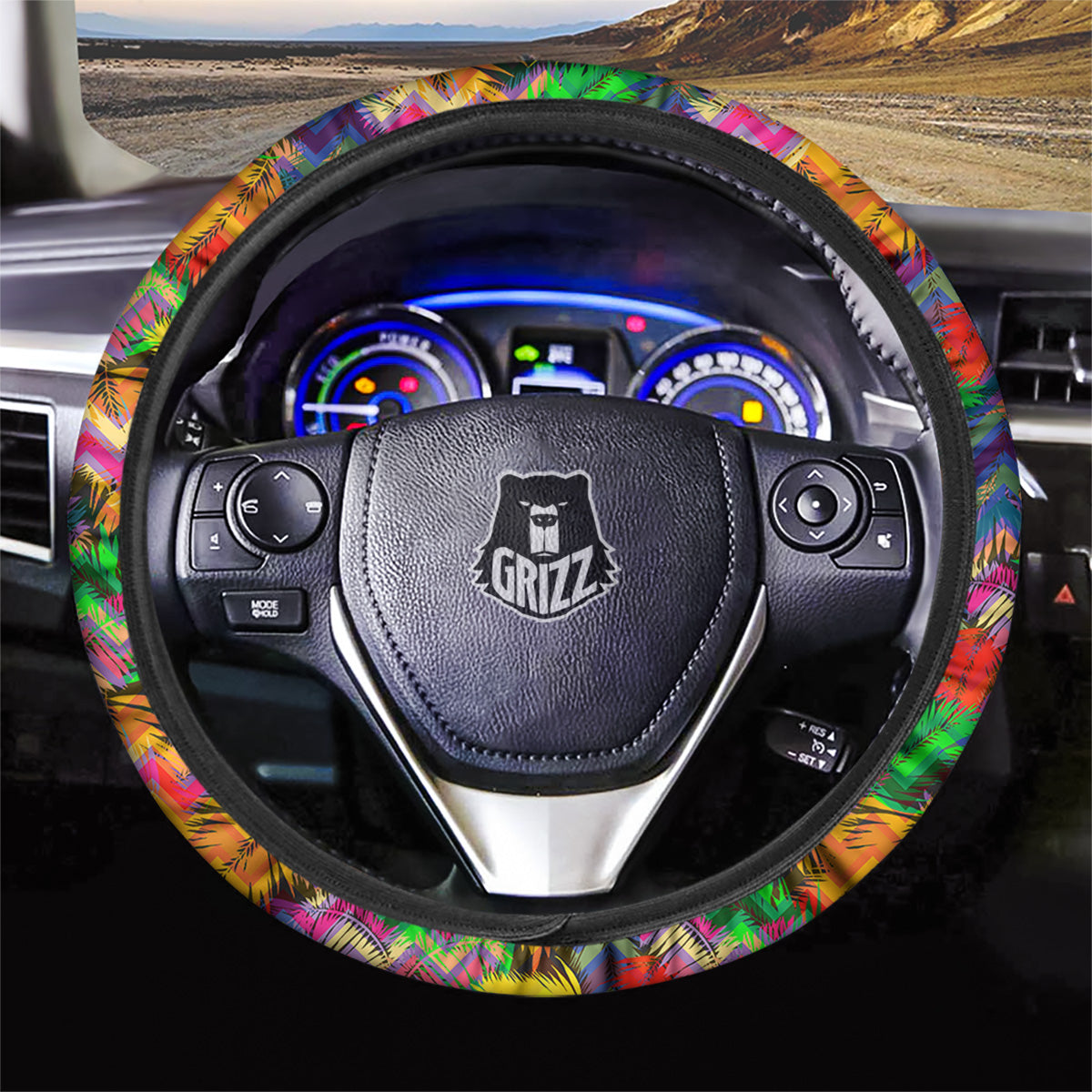 Psychedelic Zigzag Tropical Print Pattern Car Steering Wheel Cover-grizzshop