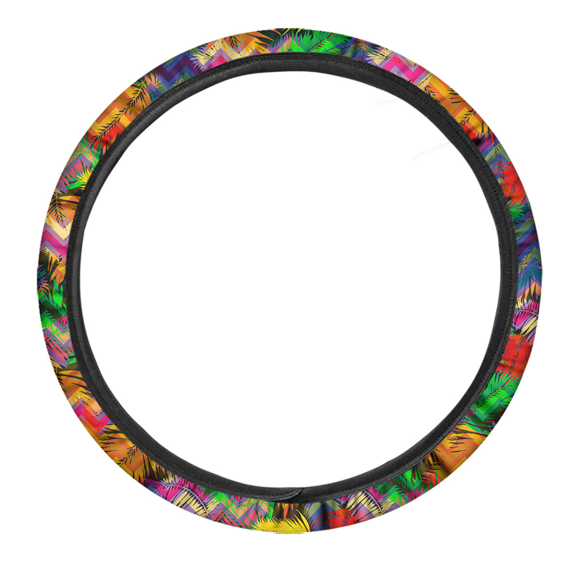 Psychedelic Zigzag Tropical Print Pattern Car Steering Wheel Cover-grizzshop