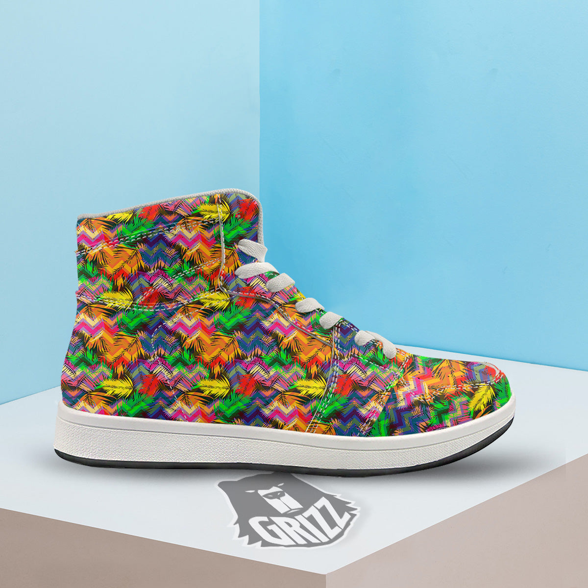 Psychedelic Zigzag Tropical Print Pattern High Top Sneakers-grizzshop